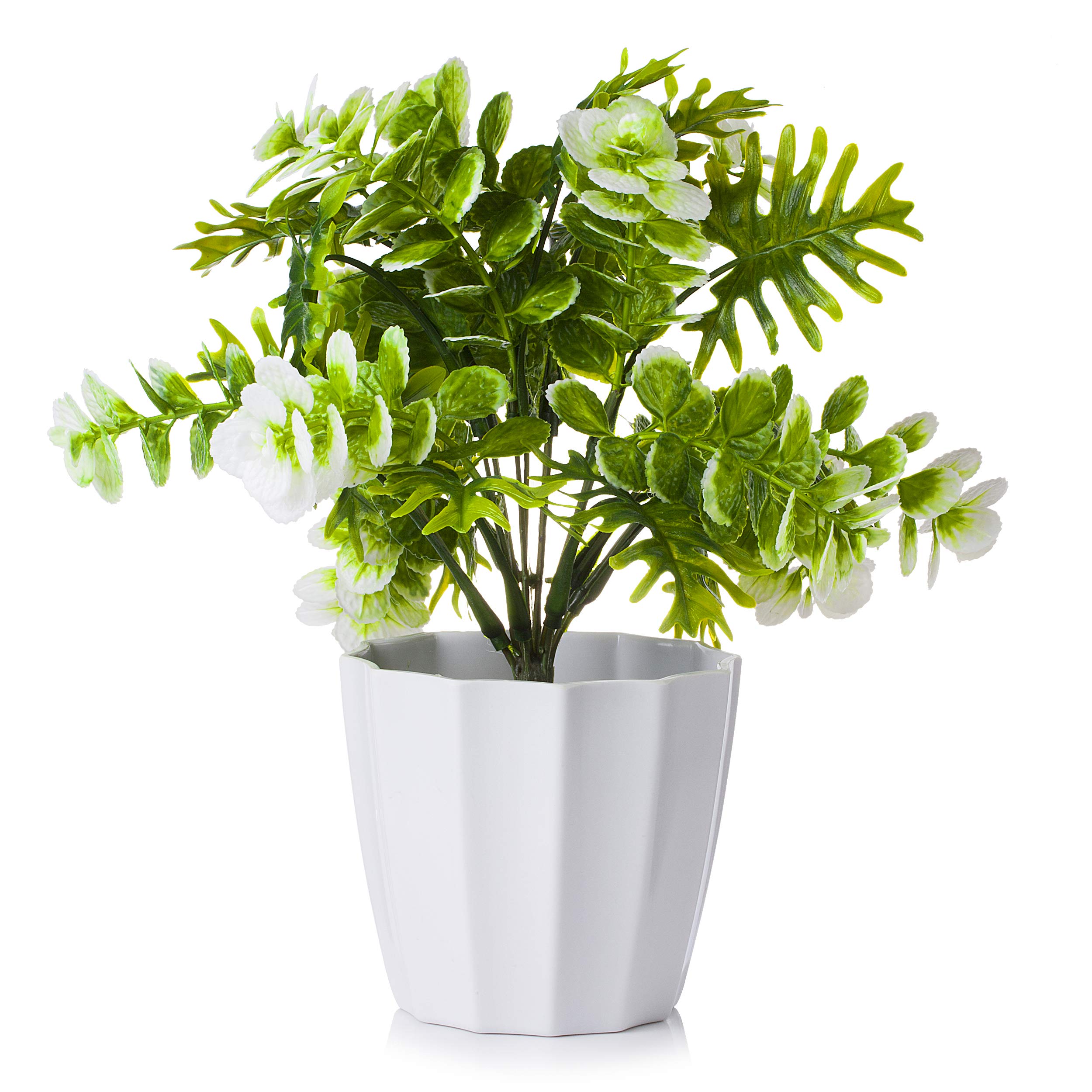 Enova Home 12 Inch Artificial Plants in White Pot - Faux Greenery for Home, Office, Living Room & Desk Decor - Perfect for Indoor Spaces, Housewarming Gifts & Interior Design