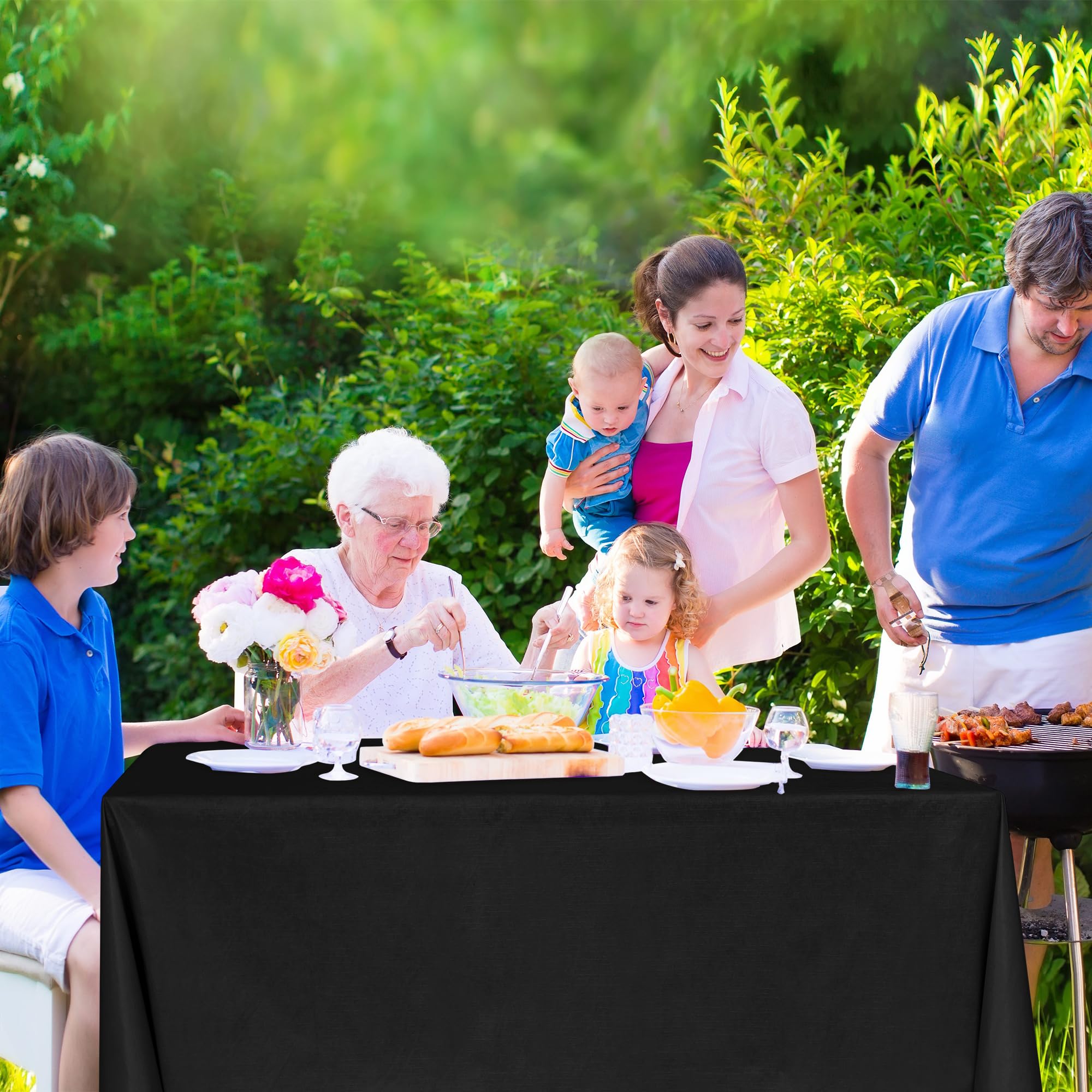 Nasitos 2 Pack Black Vinyl Plastic Tablecloth - 52x70 Inch Rectangle Disposable Table Cover with Flannel Backing, Waterproof & Wipeable - Perfect for Picnics, BBQs, Corporate Events, Trade Shows, and Home Dining