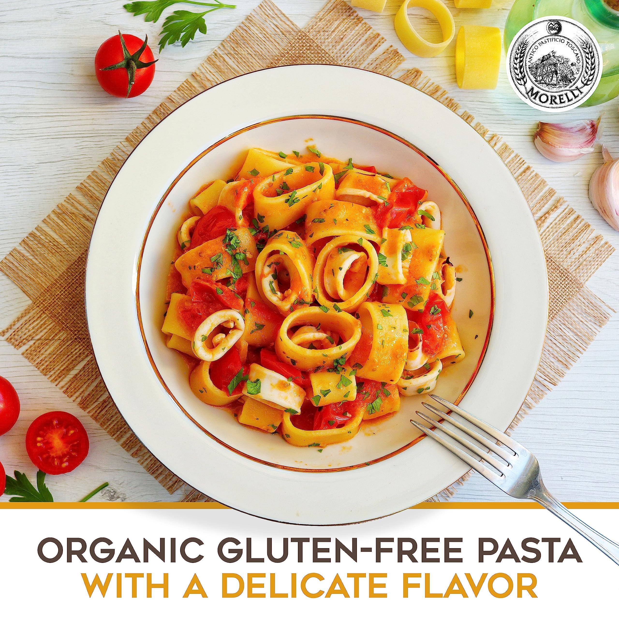 Organic Morelli Mezzi Paccheri Pasta - Gluten-Free Italian Gourmet Large Circle Pasta from Italy (Corn & Rice) - 8.8 oz (Pack of 2) - Perfect for Stuffing, Pasta Salads, and Authentic Italian Dishes