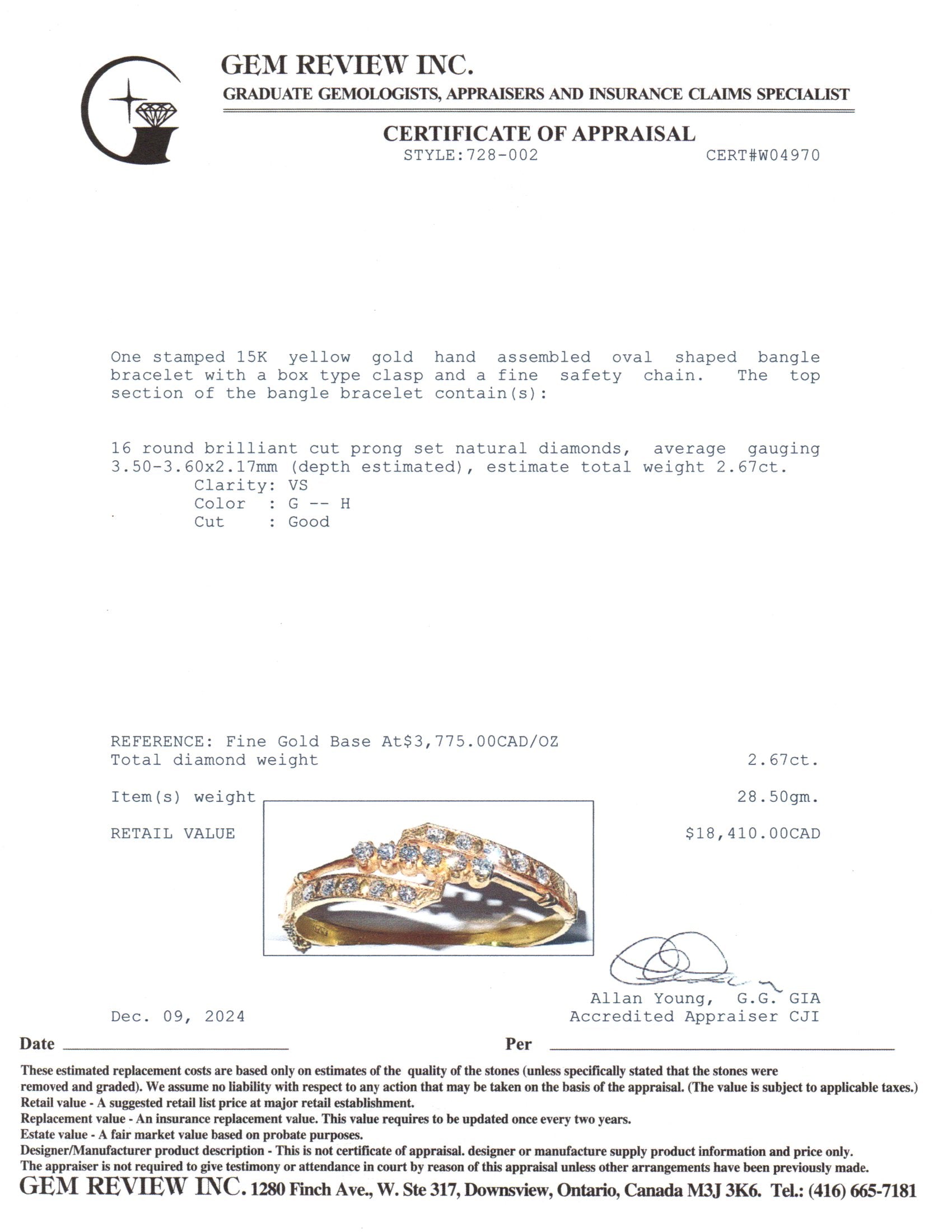 15K Yellow Gold Diamond Oval Bangle Bracelet for Women | 2.67ctw Oval-Cut Diamond Tennis Bracelet | Elegant Jewelry Gift for Anniversary, Birthday & Special Occasions
