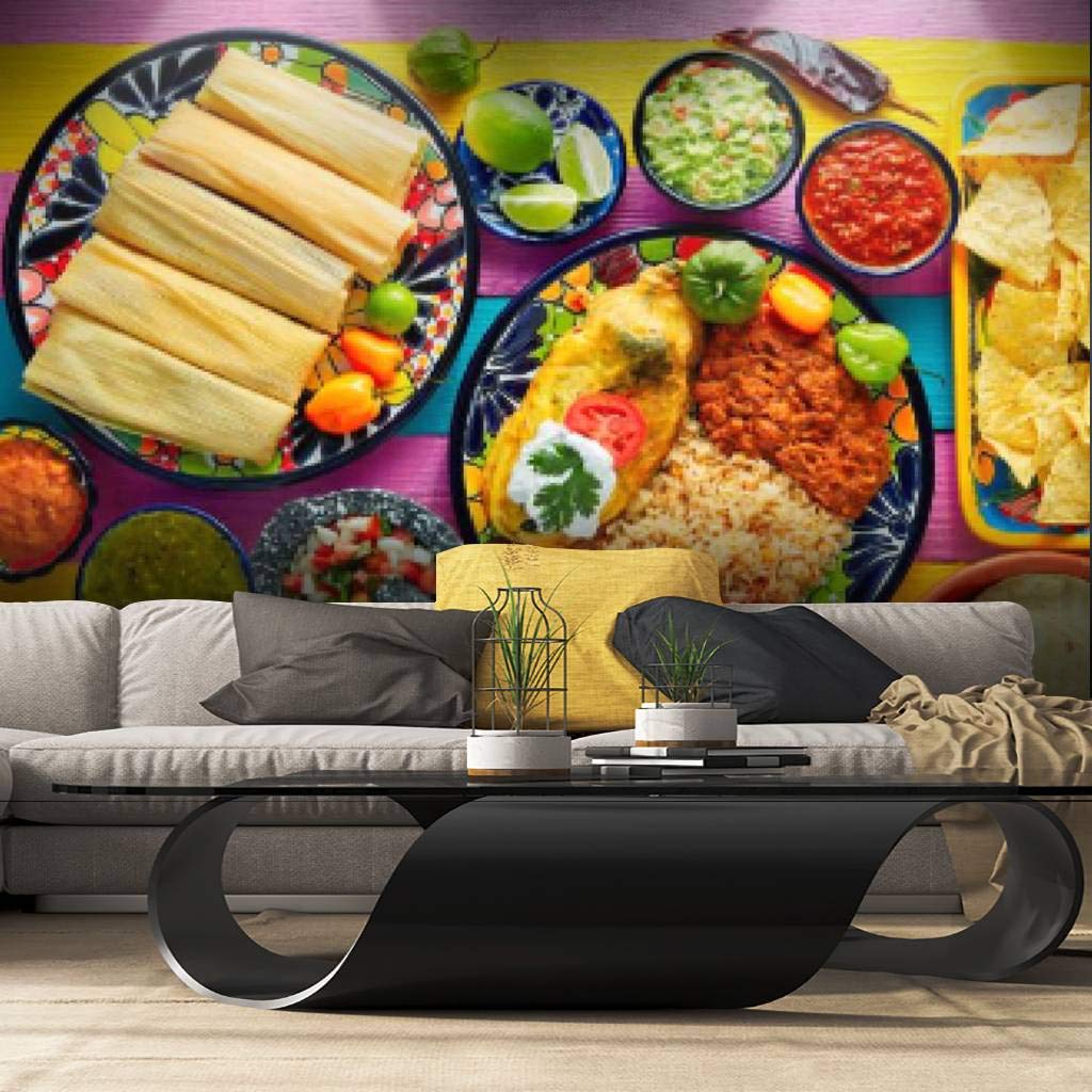 Peel and Stick Wallpaper - Tamale with Corn Leaf & Chili Pepper Design, Self-Adhesive Removable Vinyl Wall Mural for Kitchen, Dining Room Decor | Large Roll Wall Sticker, Easy DIY Home Decoration