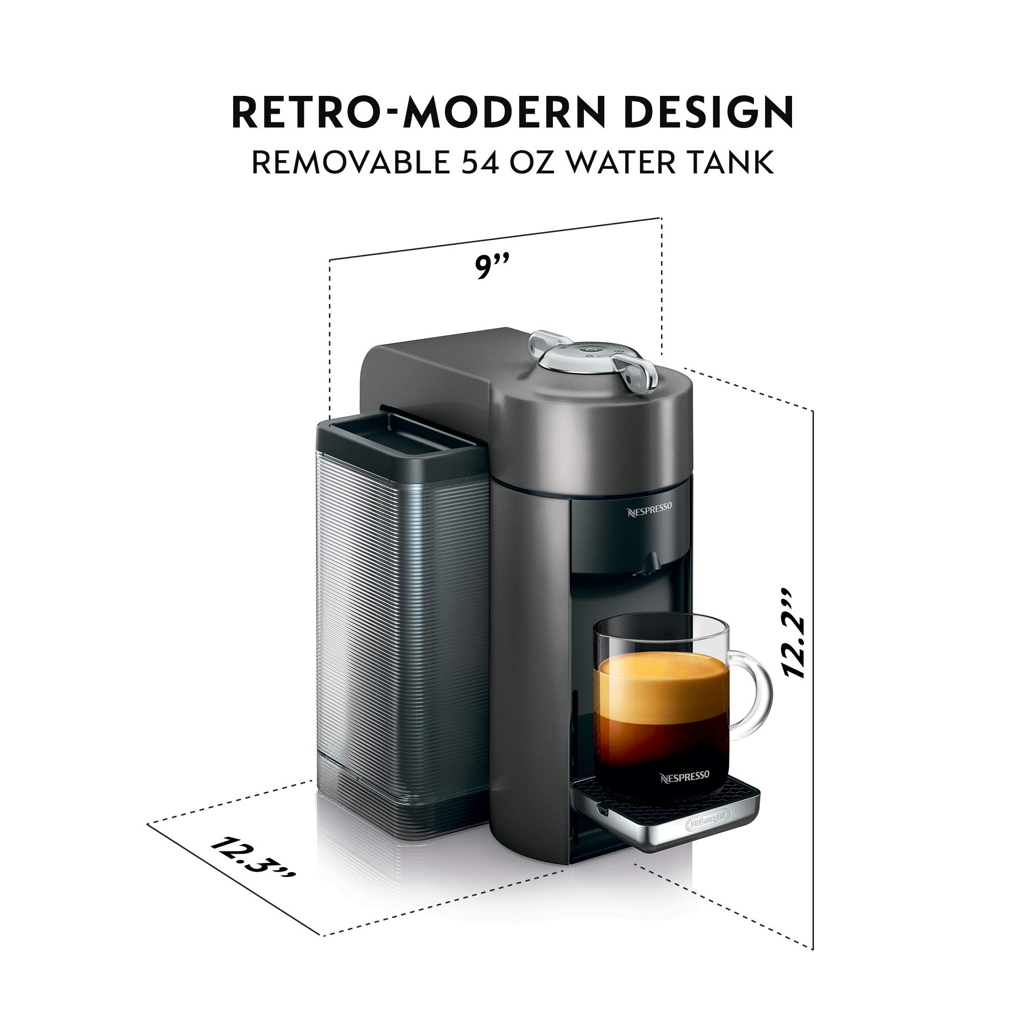 De'Longhi Nespresso Vertuo Coffee and Espresso Maker with 54oz (1597ml) Capacity - Graphite Metal Finish for Home & Office Use