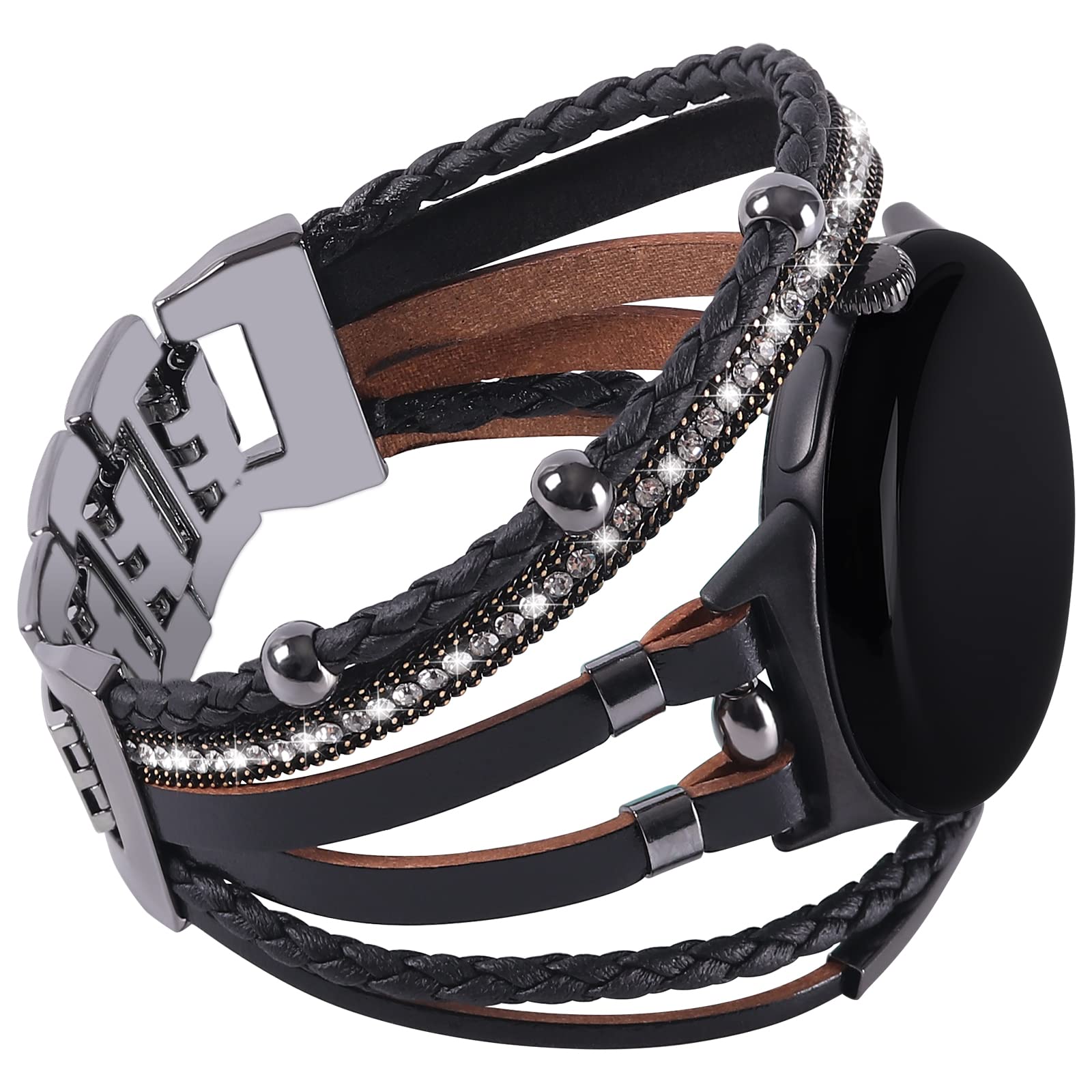 WONMILLE Genuine Leather Watch Bands for Google Pixel Watch - Adjustable Boho Bracelet Strap for Women & Men - Stylish Multilayer Wrap Smartwatch Accessory | Perfect for Work, Fitness & Casual Wear