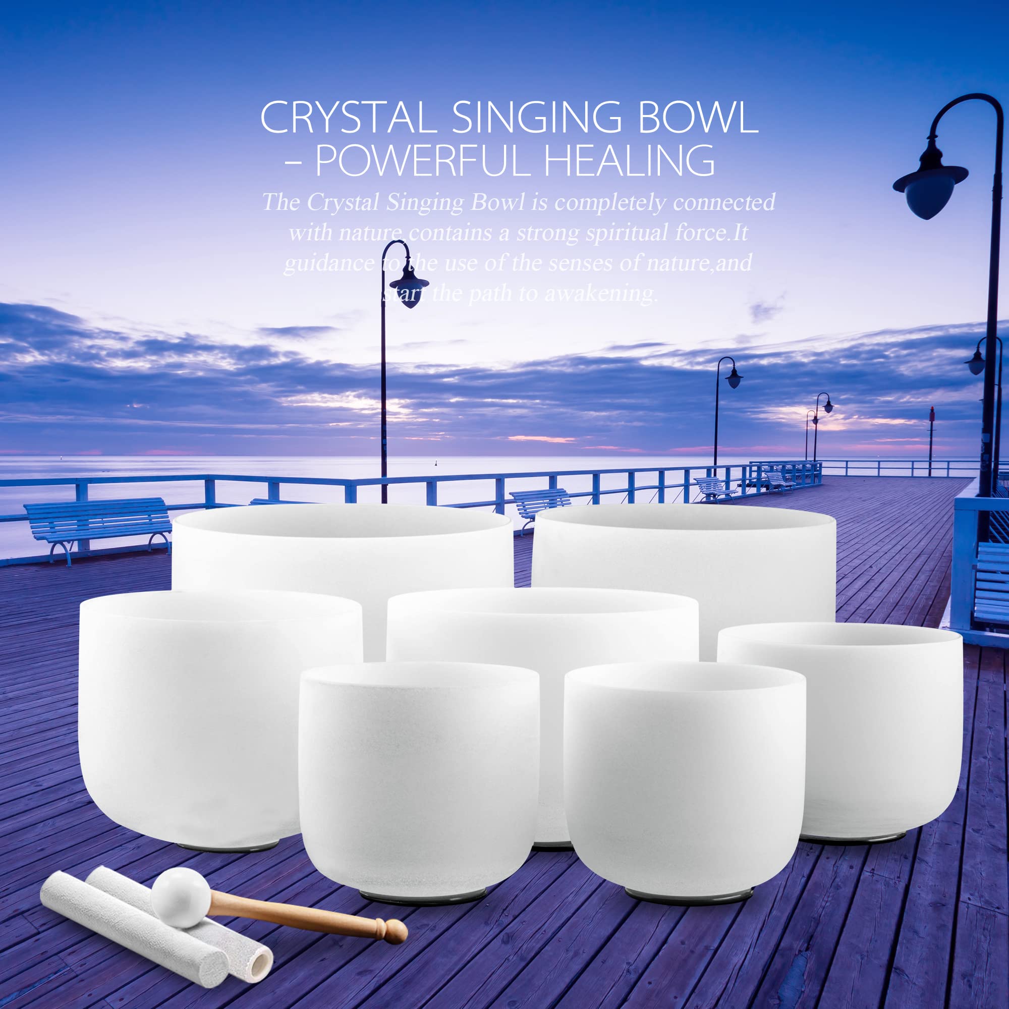 440Hz 7-12 Inch Set of 7 Frosted Quartz Crystal Singing Bowls - Chakra Healing & Meditation Kit with Free Carrying Case - Perfect for Sound Therapy, Yoga, Reiki, and Spiritual Practices