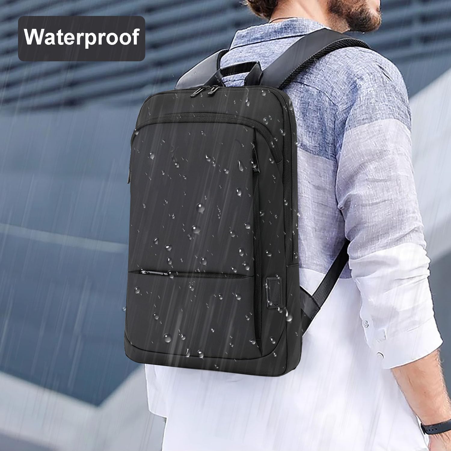 AUGUR Slim Business Backpack for Men & Women - 15.6 Inch Water Resistant Laptop Backpack with USB Charging Port - Lightweight Travel Backpack for Work, School, College - Perfect for Commuting, Business Trips & Daily Use