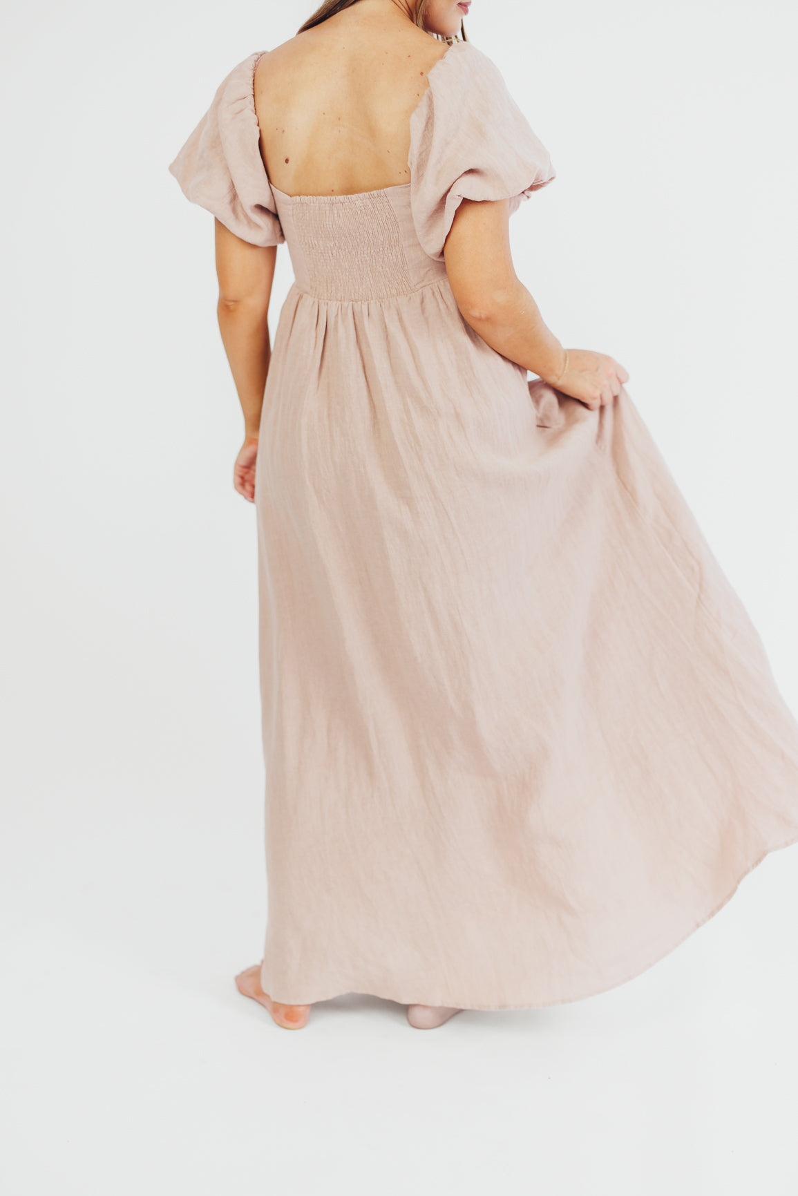Elegant Candace Maxi Dress in Dusty Rose - 100% Breathable Linen, Bump-Friendly Maternity Dress for Women - Perfect for Summer Weddings, Beach Vacations & Casual Outings