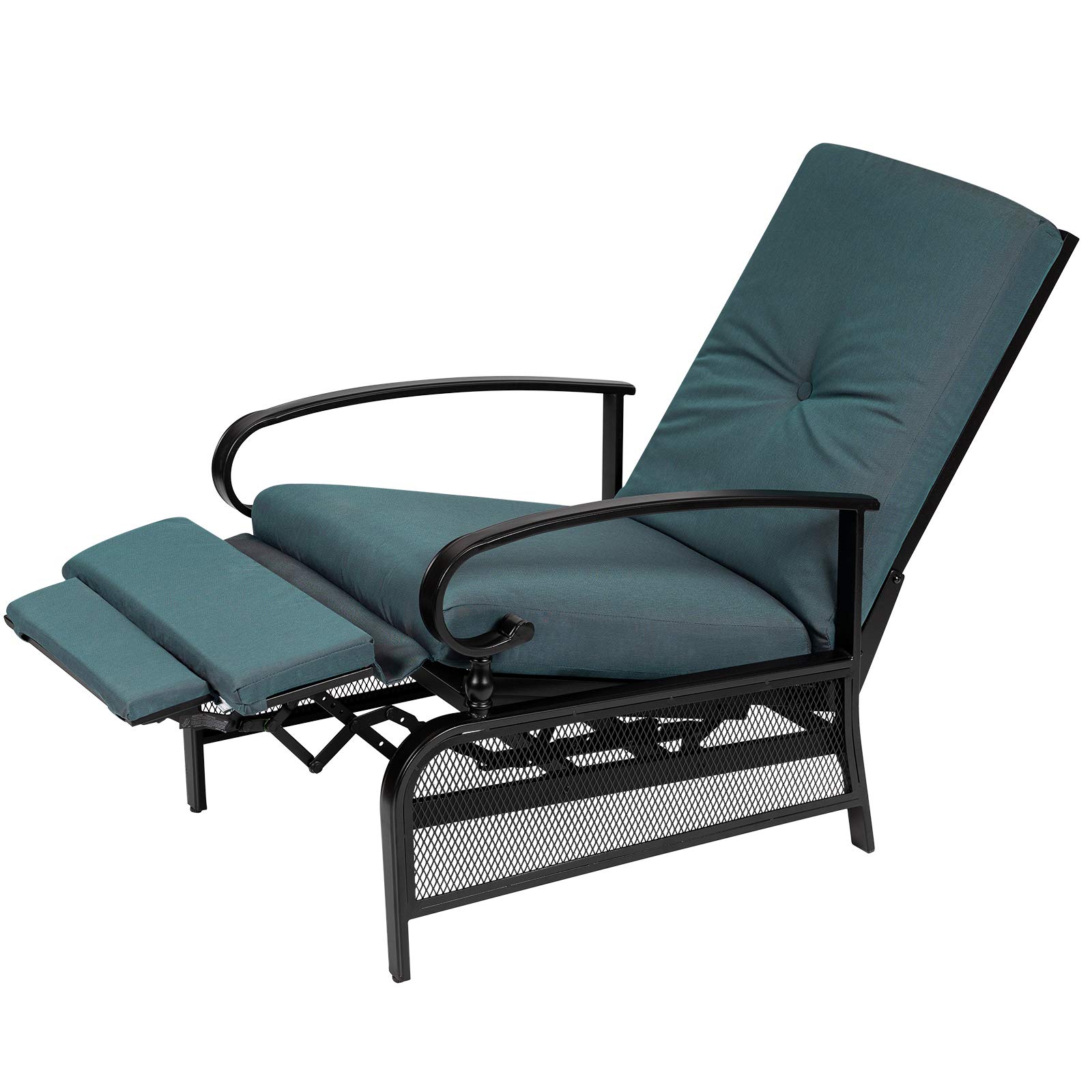 SUNCROWN Outdoor Recliner Chair - Adjustable Patio Lounge Chair with Thick Cushion, Durable Metal Frame (Peacock Blue) - Perfect for Backyard, Poolside, Beach & Camping Relaxation