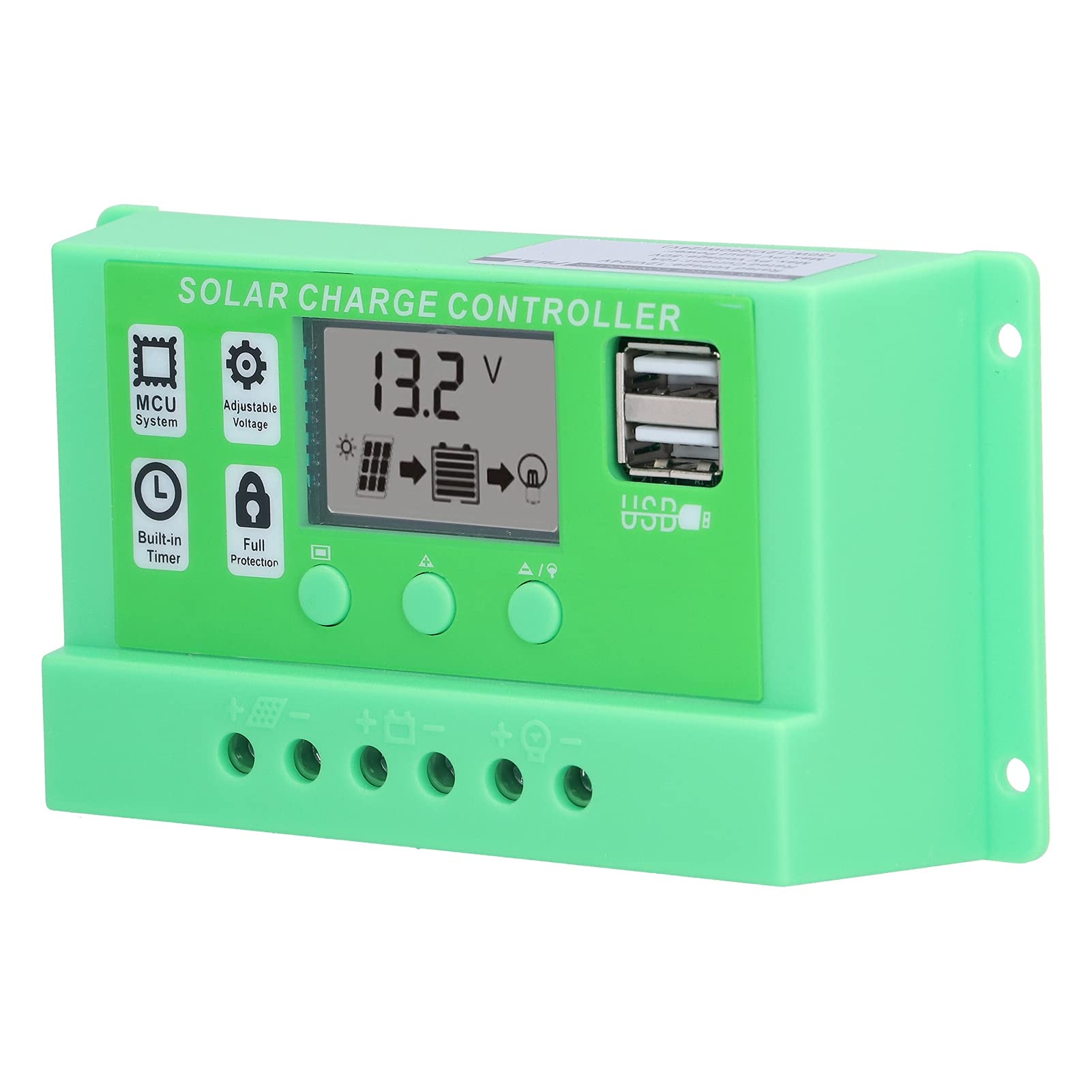 12V/24V PWM Solar Charge Controller with LCD Display - 10A Solar Panel Regulator for RV, Boat, Off-Grid Power System - Efficient Battery Charging Management for Renewable Energy