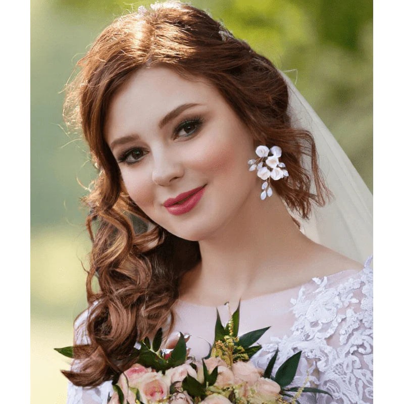 Elegant Floral Drop Wedding Earrings with Sparkling Crystals - A9790 | Perfect for Bridal, Prom, and Formal Occasions