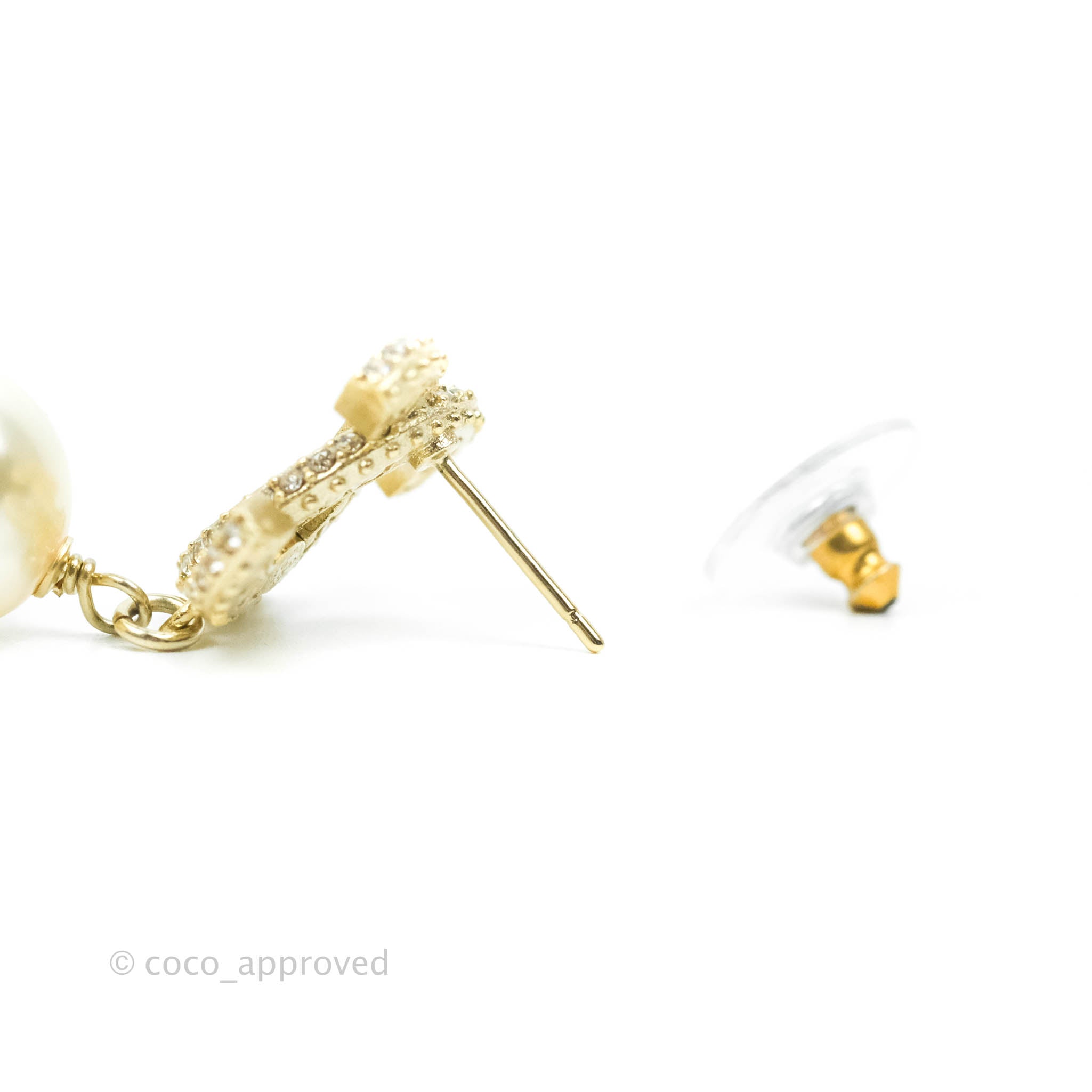 Chanel CC Rhinestone Pearl Drop Earrings - Gold Tone Luxury Fashion Jewelry for Women | Perfect for Parties, Weddings & Special Occasions