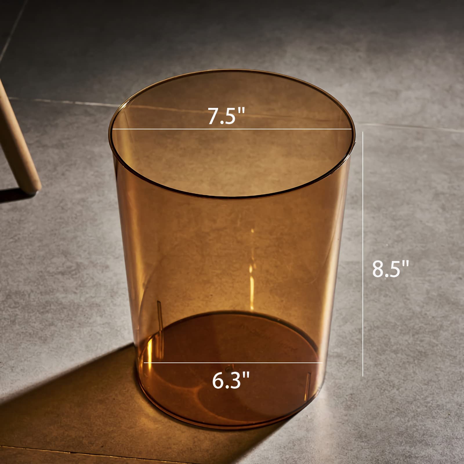 2 Pack Small Clear Trash Can - 1.5 Gallon Plastic Waste Basket for Bathroom, Office, Bedroom, Dorm | Space-Saving Under Desk Garbage Bin in Amber & Grey | Perfect for Home, Kitchen & Workspaces