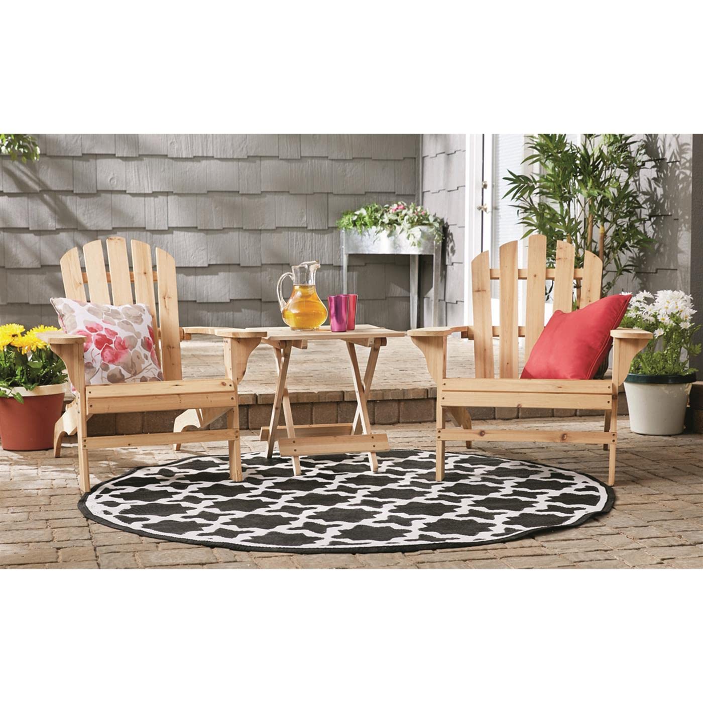 Guide Gear Moroccan Outdoor Rug Mat - 6' Round Woven Plastic Boho Bohemian Patio Decor in Black/White - Perfect for Backyard, Garden, Poolside & Outdoor Living Spaces