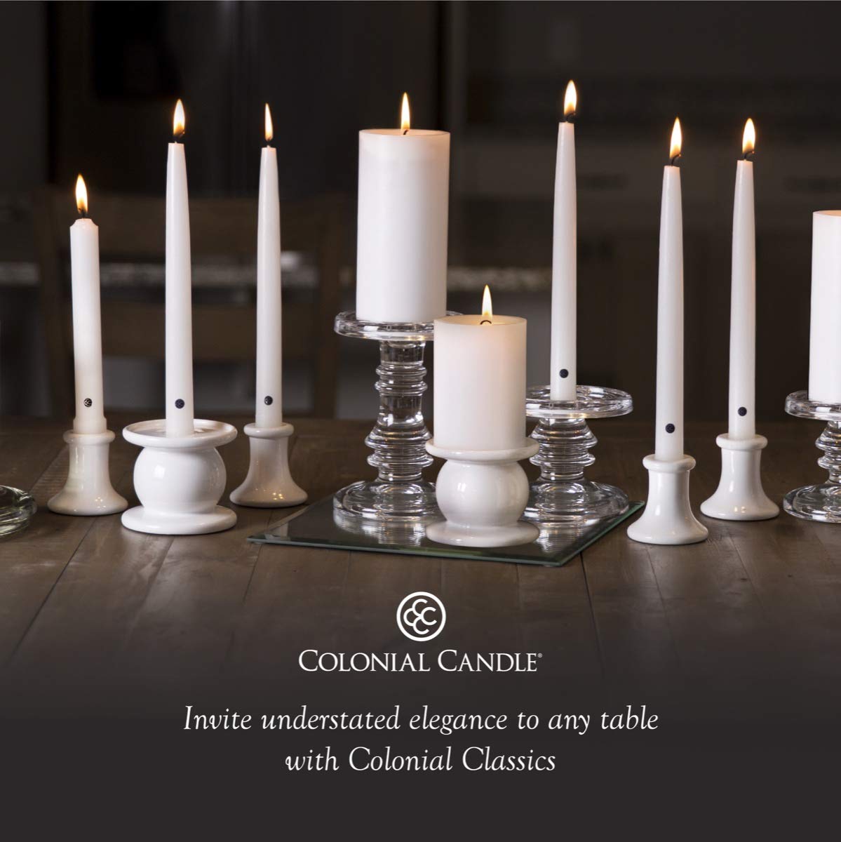 Colonial Candle Unscented Taper Candles - Handipt Collection Evergreen 10 Inch (Pack of 12) - 8 Hour Burn Time - Perfect for Dining Tables, Weddings & Holiday Decorations