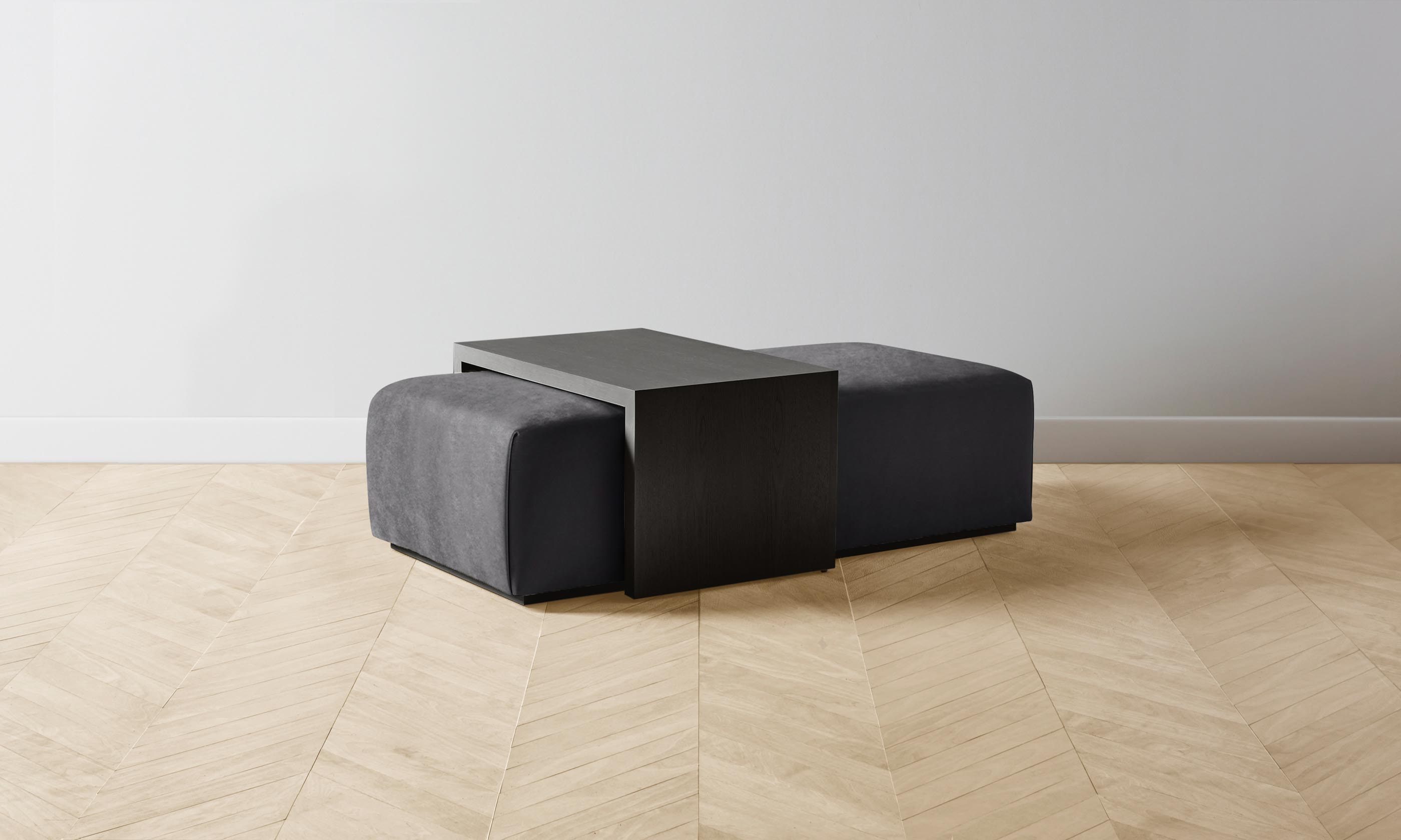 The Bowery Ottoman - Performance Velvet Slate Blue - Modern Living Room Furniture for Small Spaces - Perfect for Home Decor, Apartment, and Office Use