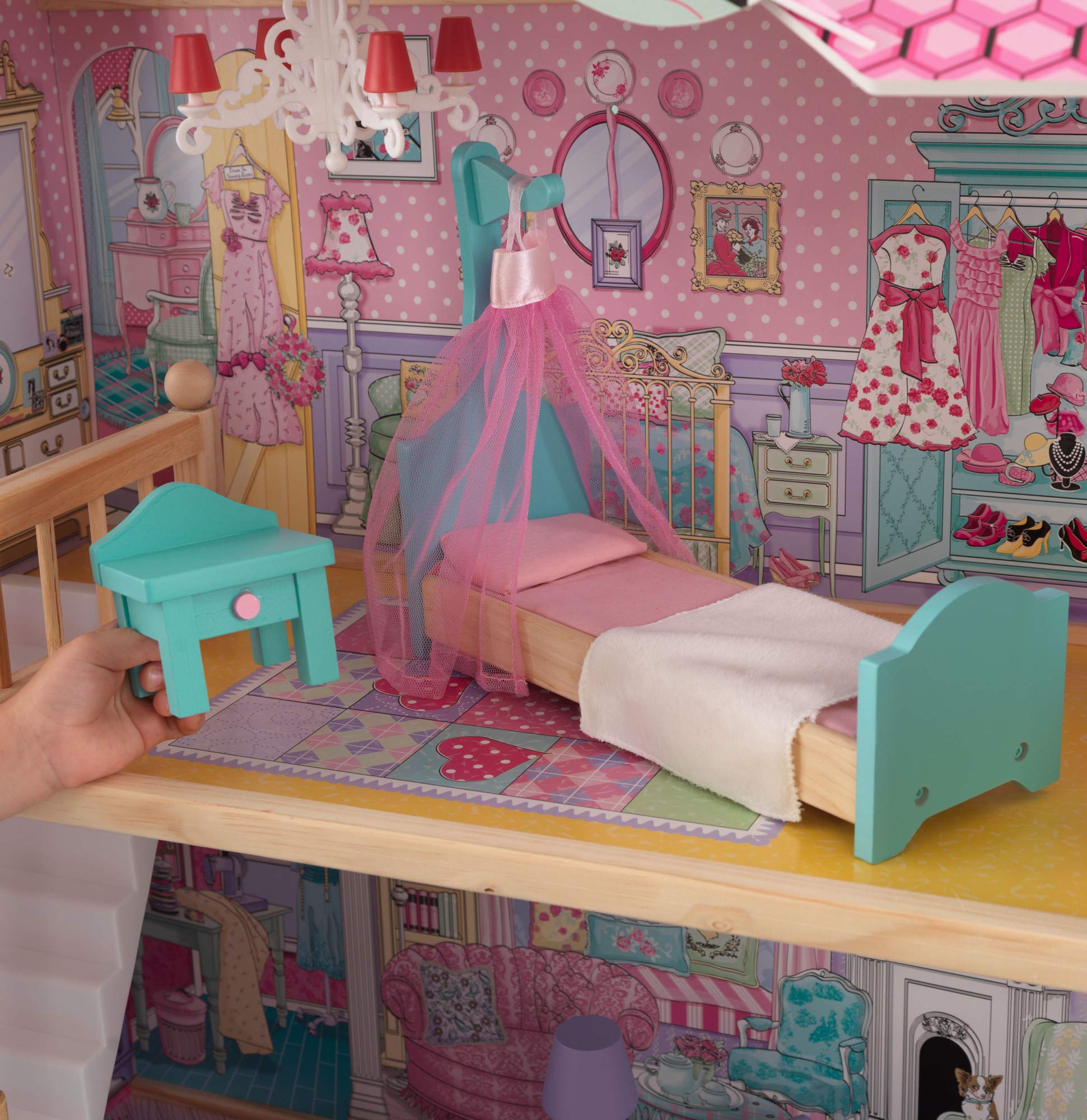 KidKraft Annabelle Wooden Dollhouse with Elevator & Balcony - 17-Piece Accessory Set | Perfect Gift for Girls Ages 3+ | Pretend Play, Imaginative Play, Nursery Decor