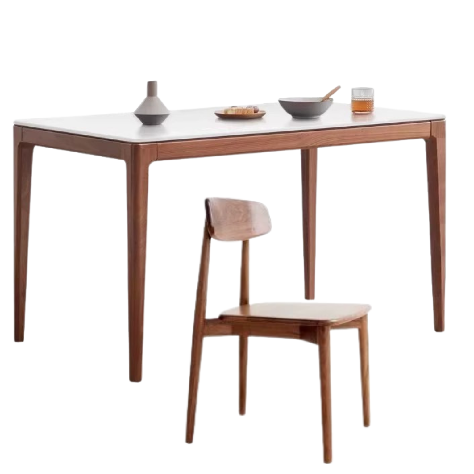 Premium Black Walnut Wood Dining Table with Natural Slate Stone Top - Elegant Farmhouse Style for Dining Room, Kitchen, or Rustic Home Decor
