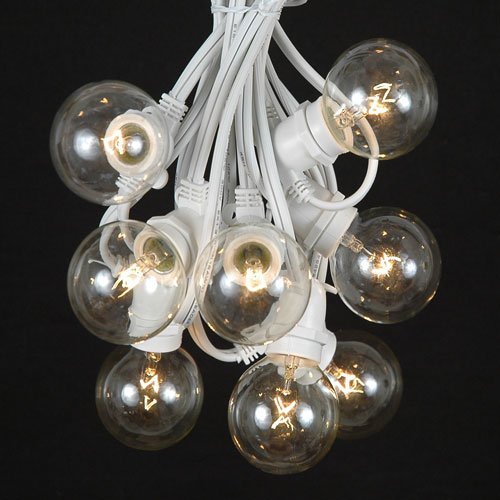 25' Clear G50 Incandescent Outdoor String Lights - Commercial Grade, In-Line Design with 25 Sockets & White Wire - Perfect for Backyard, Garden, Gazebo, Cafe, Market, and Patio Lighting