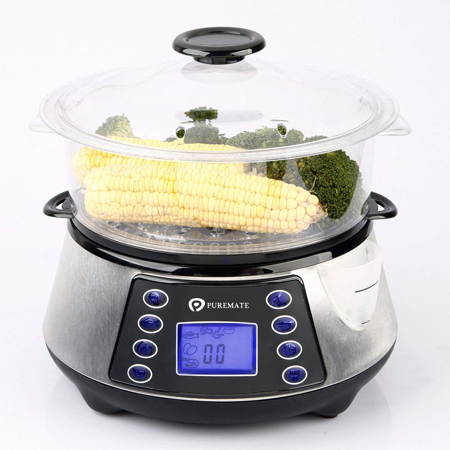 NaturoPure 11.5L Electric Food Steamer - 3-Tier Stainless Steel Steamer with 6 Preset Modes, 99-Minute Timer & 800W Power - Perfect for Healthy Cooking, Meal Prep & Rice Steaming (Includes Rice Bowl)