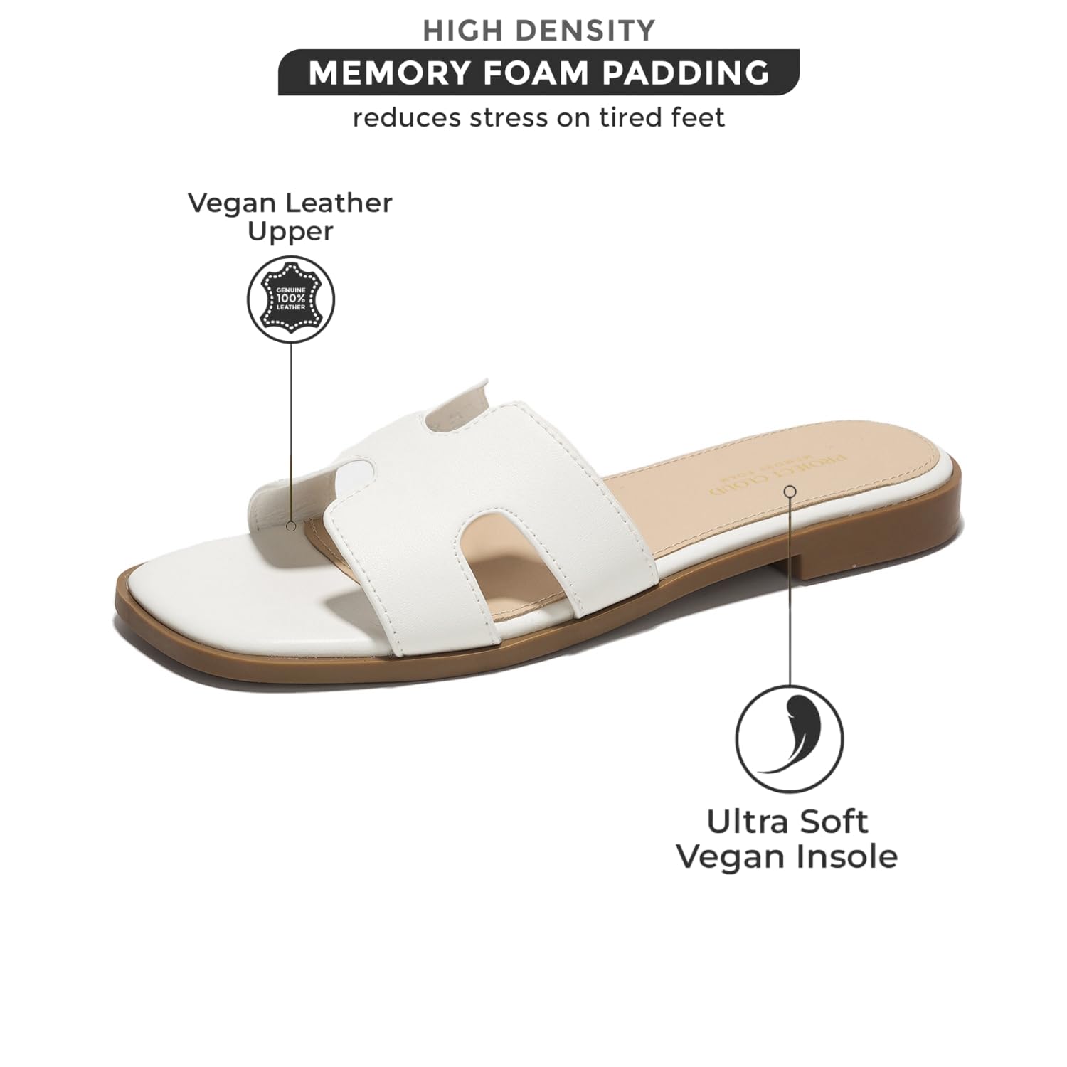 Women's Leather Flat Sandals with Memory Foam Insole - Comfortable Slip-On Mules for Walking - Summer Casual Sandals (Jannel) | Perfect for Beach, Vacation & Everyday Wear
