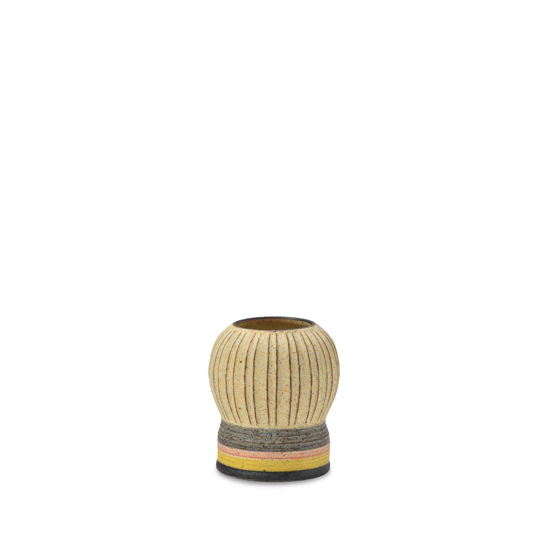 Small Kokeshi Vessel with Horizontal Stripes - #85 Traditional Japanese Wooden Decorative Bowl for Home Decor, Gift & Zen Style Tabletop Display