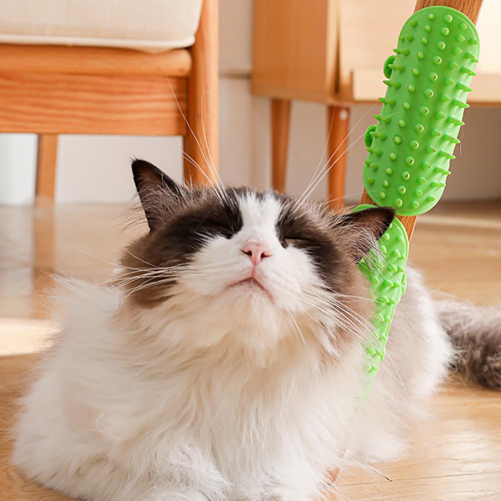 4 PCS Self-Grooming Cat Brush Set - Soft Silicone Cat Face Scratcher & Massager for Indoor Cats - Pet Grooming Supplies for Scratching, Relaxation & Play - Perfect for Corners, Floors & Cat Trees (Green & Yellow)