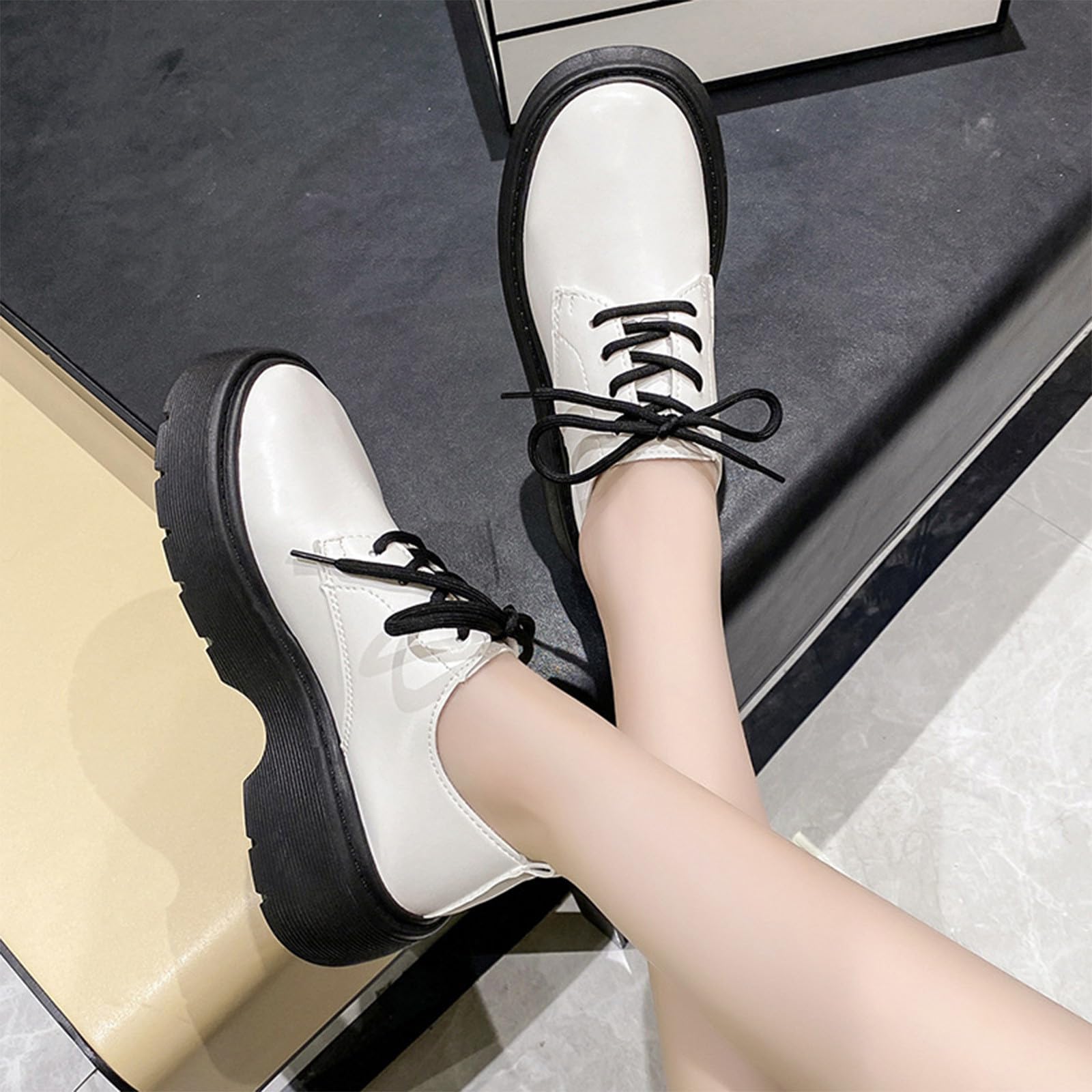 Women's Chunky Heel Lace-Up Loafers - Office & Casual Wear