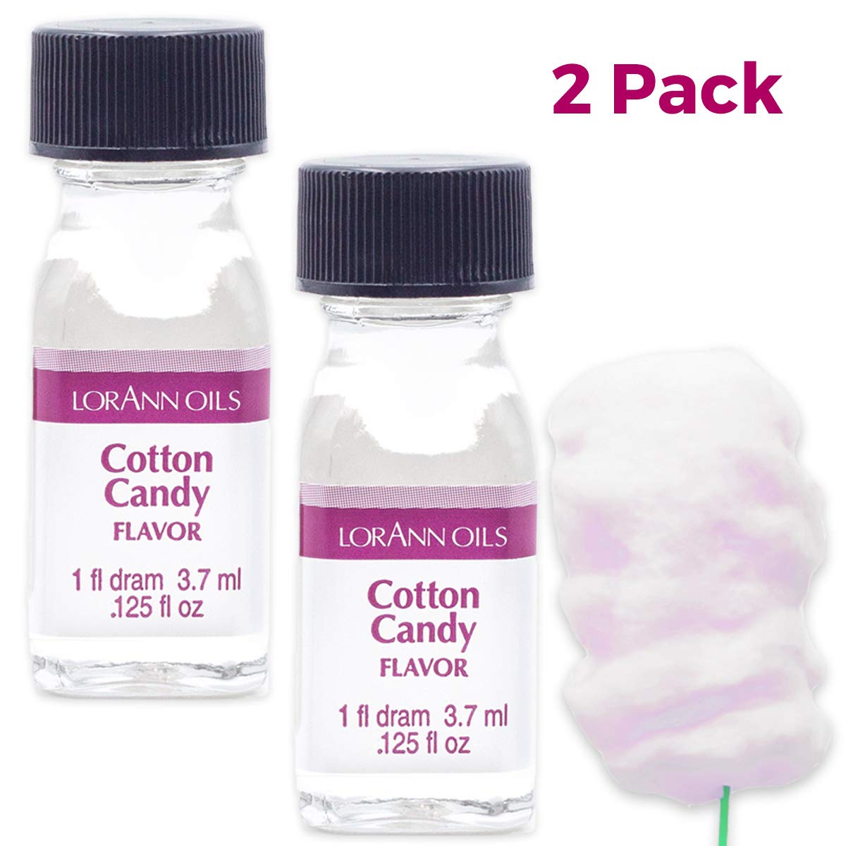 LorAnn Oils Super Strength Flavoring - Cotton Candy Flavor (Pack of 2, 0.125 fl oz) - 4X Stronger Than Extracts for Candy Making, Baking, Hard Candy & DIY Treats - Perfect for Home Bakers, Dessert Shops & Gourmet Cooking