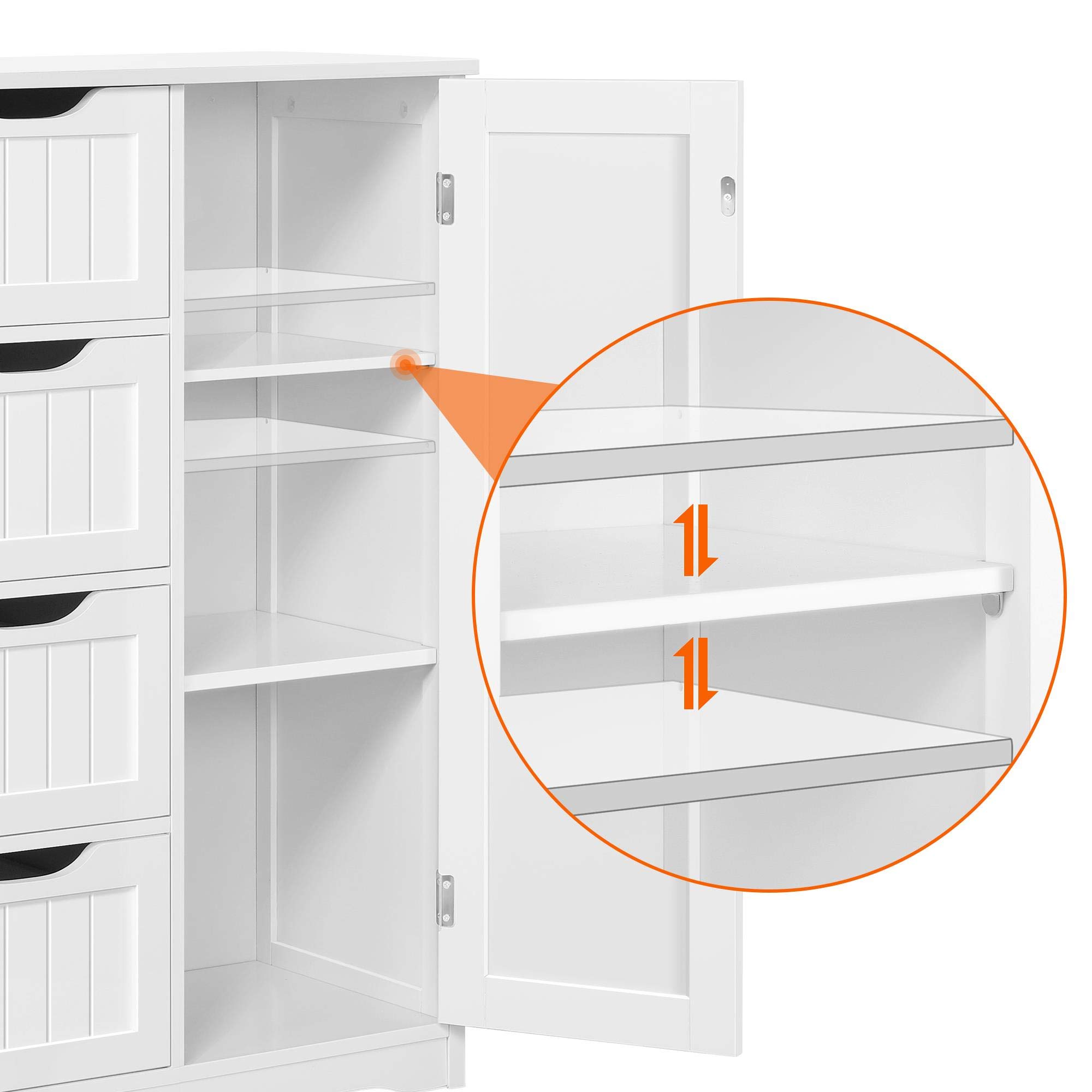 Yaheetech White Wooden Floor Cabinet - 4 Drawers & 1 Cupboard Storage Organizer, Freestanding Entryway Console Table for Bathroom, Living Room, Bedroom & Home Decor