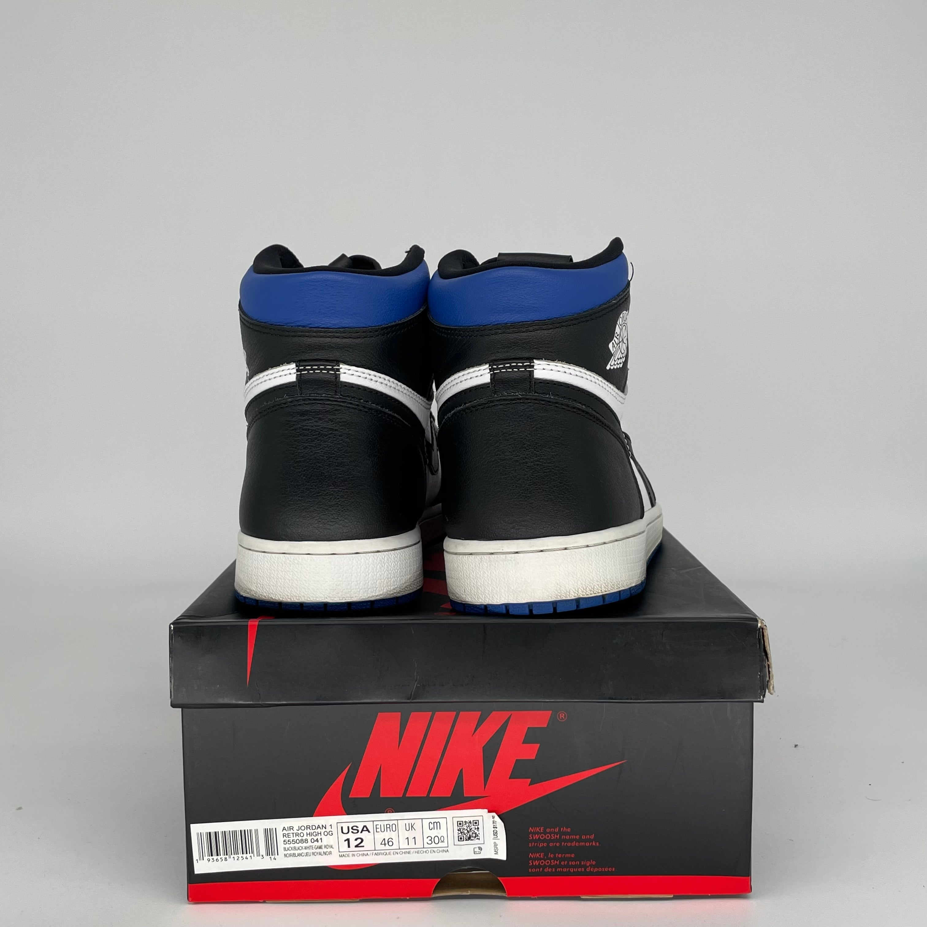 AIR JORDAN 1 ROYAL TOE Men's Basketball Shoes Size 12 - 555088-041 Blue Black White | High-Top Sneakers for Streetwear, Sports & Casual Wear