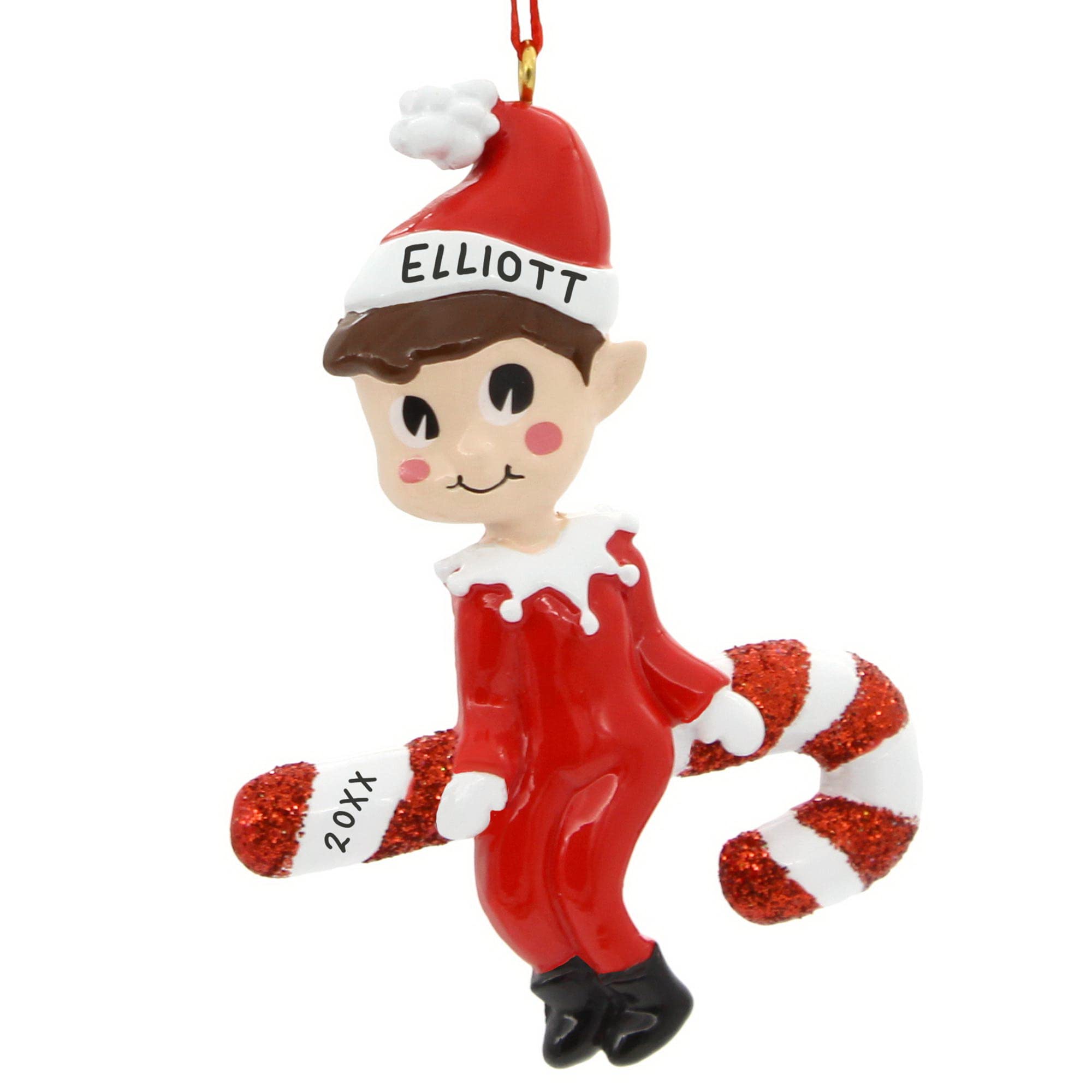 Personalized Boys Christmas Ornament - Custom Kids Candy Cane Elf Decor - Perfect for Holiday Tree Decorations & Gift Giving