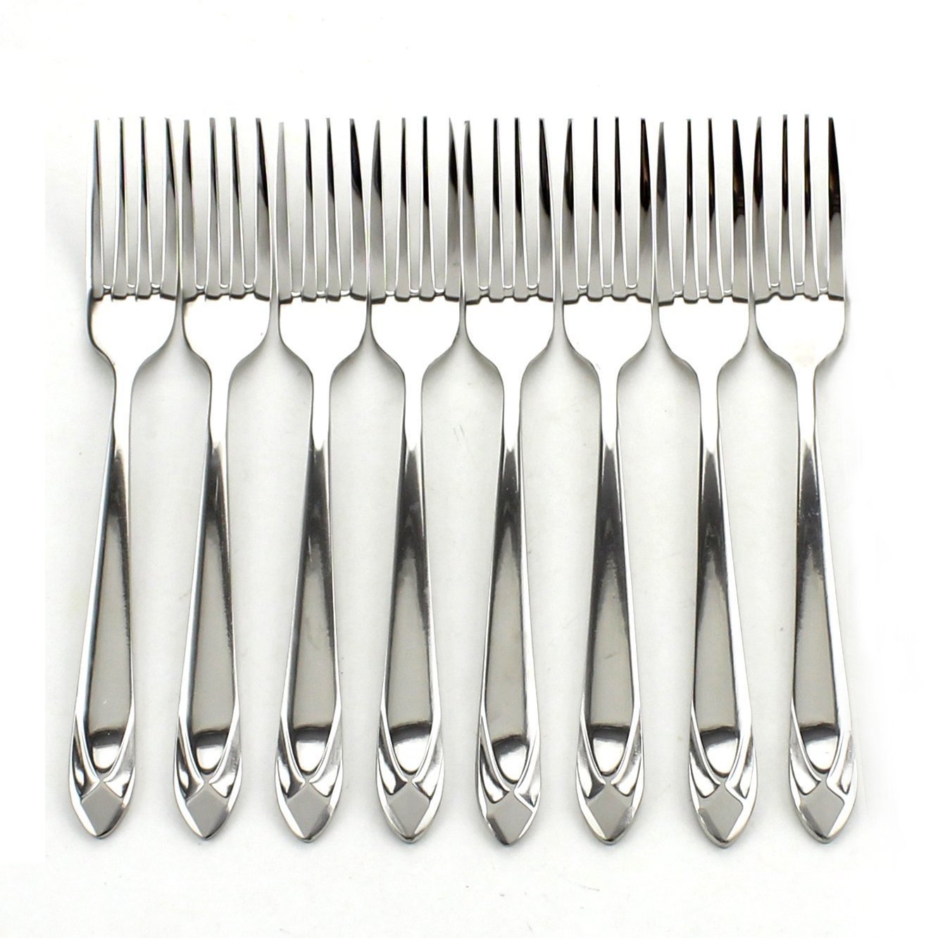 8-Piece Stainless Steel Dinner Forks Set - Heavy Duty Mirror Polished Flatware with Diamond Design - Perfect for Formal Dining, Wedding Gifts & Home Entertaining