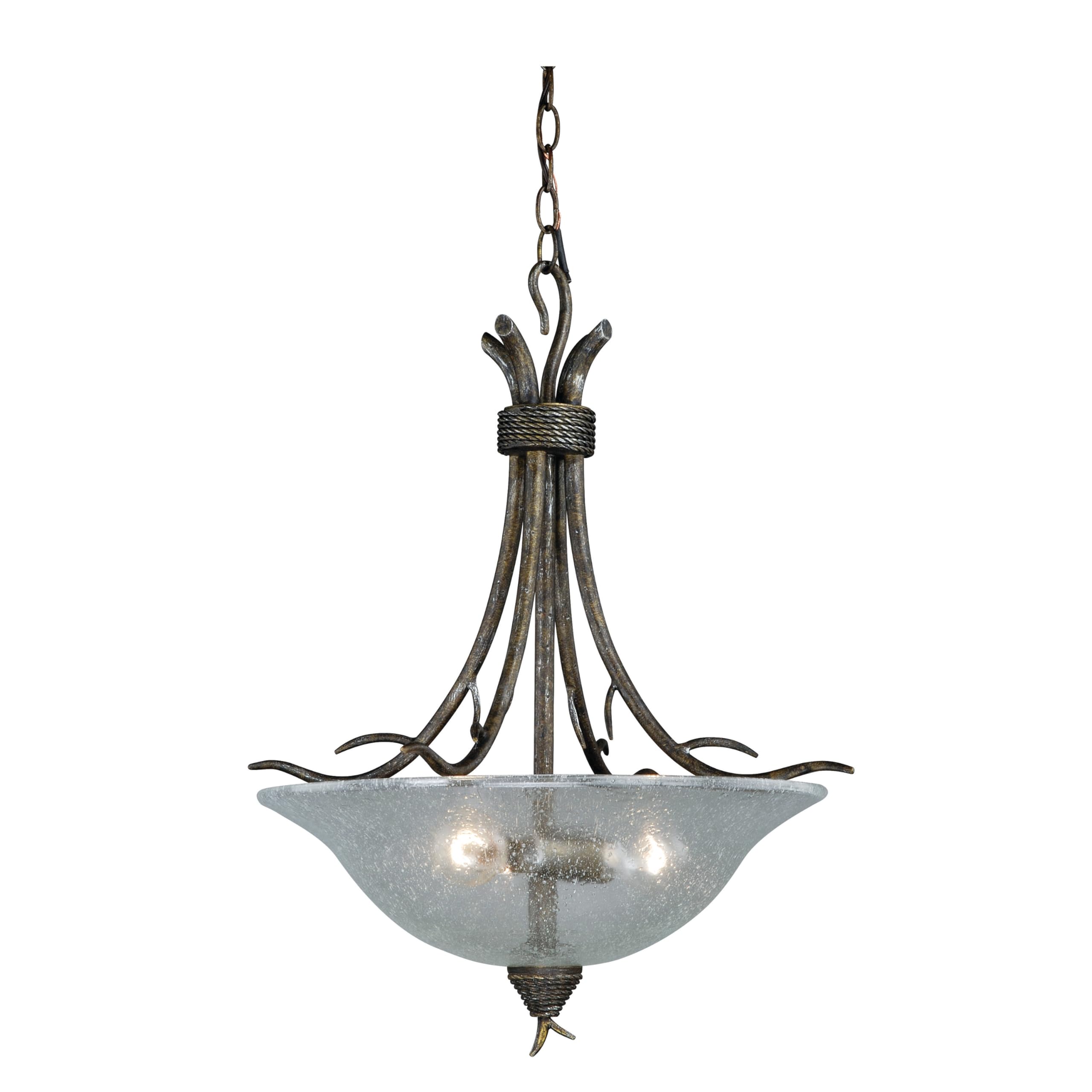 VAXCEL Monterey 3-Light Bronze Rustic Branch Bowl Pendant with Clear Glass - Perfect for Kitchen Island, Dining Room, or Entryway Lighting