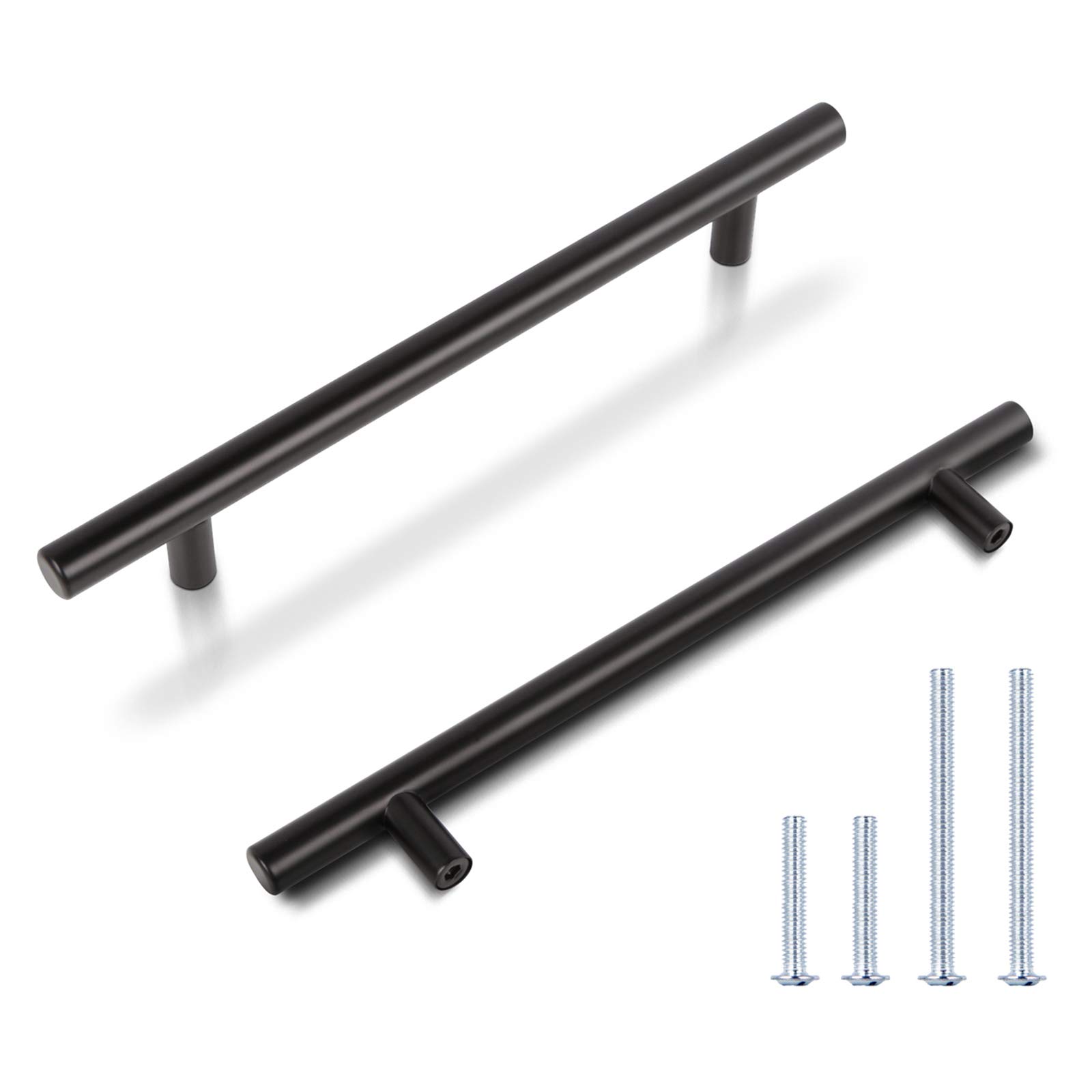 KNOBWELL 10 Pack 6-3/10 Inch Matte Black Cabinet Handles - Kitchen Drawer Pulls, Closet & Dresser Hardware, Round T-Bar Cupboard Pulls (5 Inch) for Modern Home & Office Furniture Upgrade