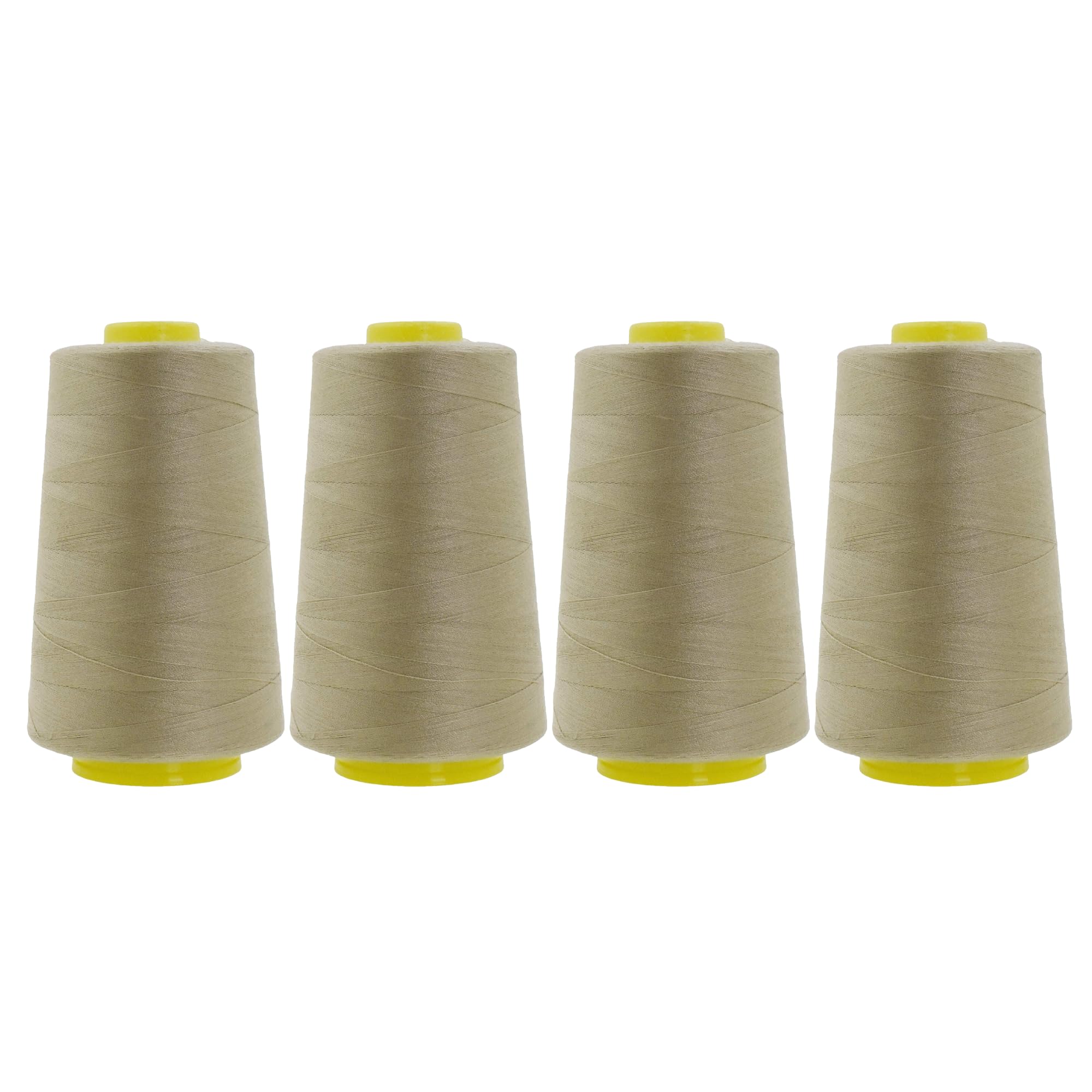 4 Pack Beige Serger Thread Cones - 40S/2 24000 Yds Polyester Overlock Machine Thread for Sewing, Quilting & Crafting - Perfect for Home Tailoring, DIY Projects & Professional Garment Making