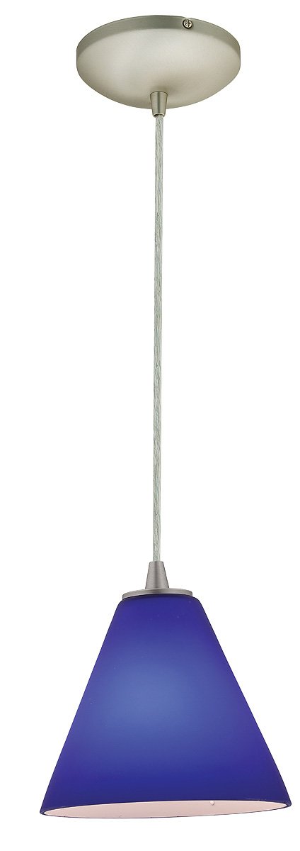 Elegant Martini Glass Pendant Light with Brushed Steel Finish & Cobalt Blue Glass Shade - Perfect for Bar, Lounge, or Home Decor Lighting