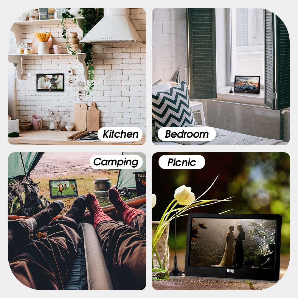 Portable 9 Inch HD Freeview TV - Rechargeable Digital USB PVR for Campervan, RV & Travel | August DA900D | Perfect for Camping, Road Trips & Small Spaces