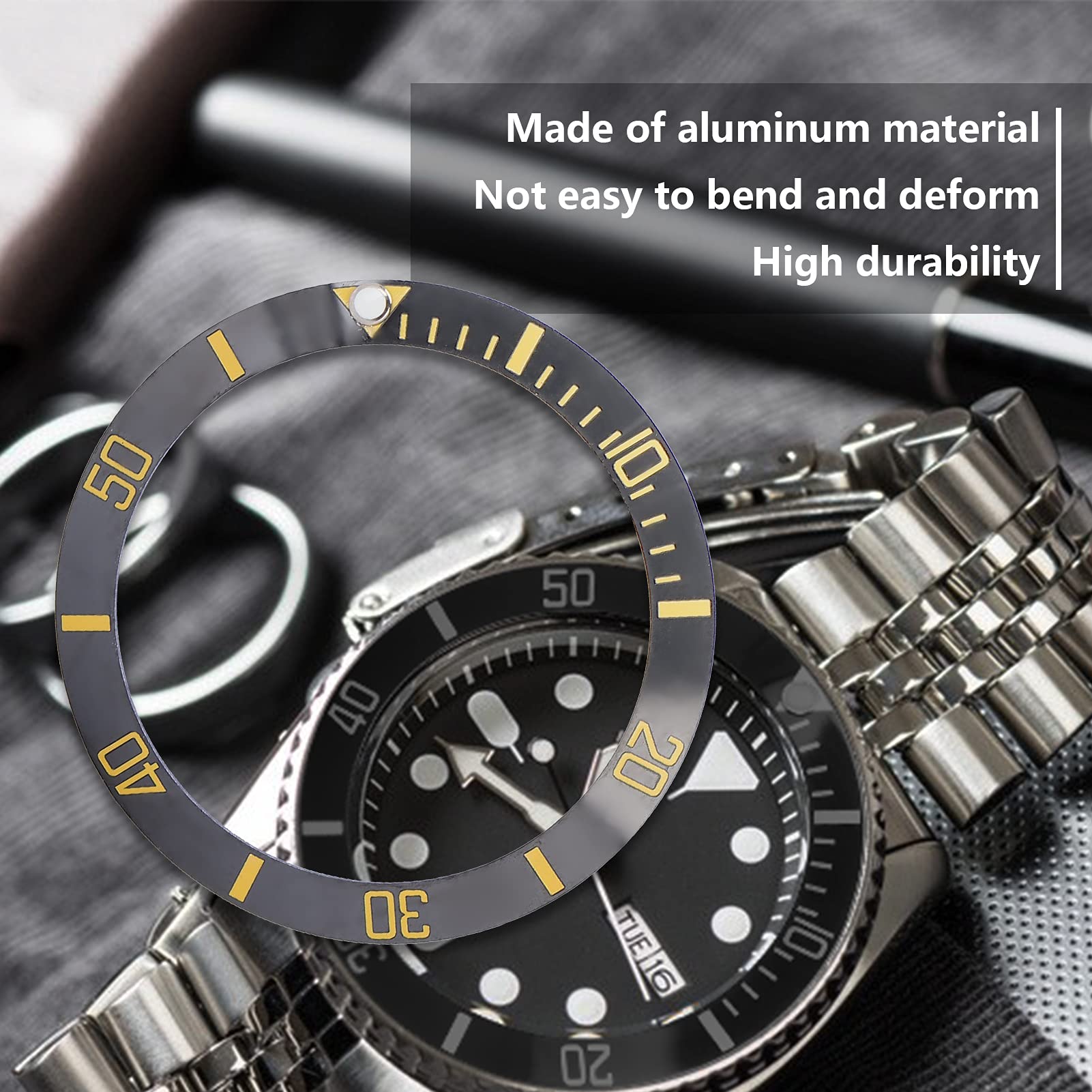 Ceramic Watch Bezel Insert Ring - Black & Gold for Professional Replacement