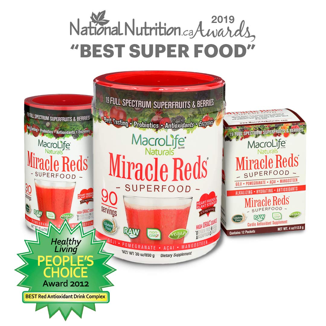 MacroLife Naturals Miracle Reds Superfood Powder - Antioxidant Rich with Polyphenols, Enzymes & Probiotics | Organic, Non-GMO, Vegan, Gluten & Dairy Free (30oz, 90 Servings) - Boost Energy & Immunity for Active Lifestyles