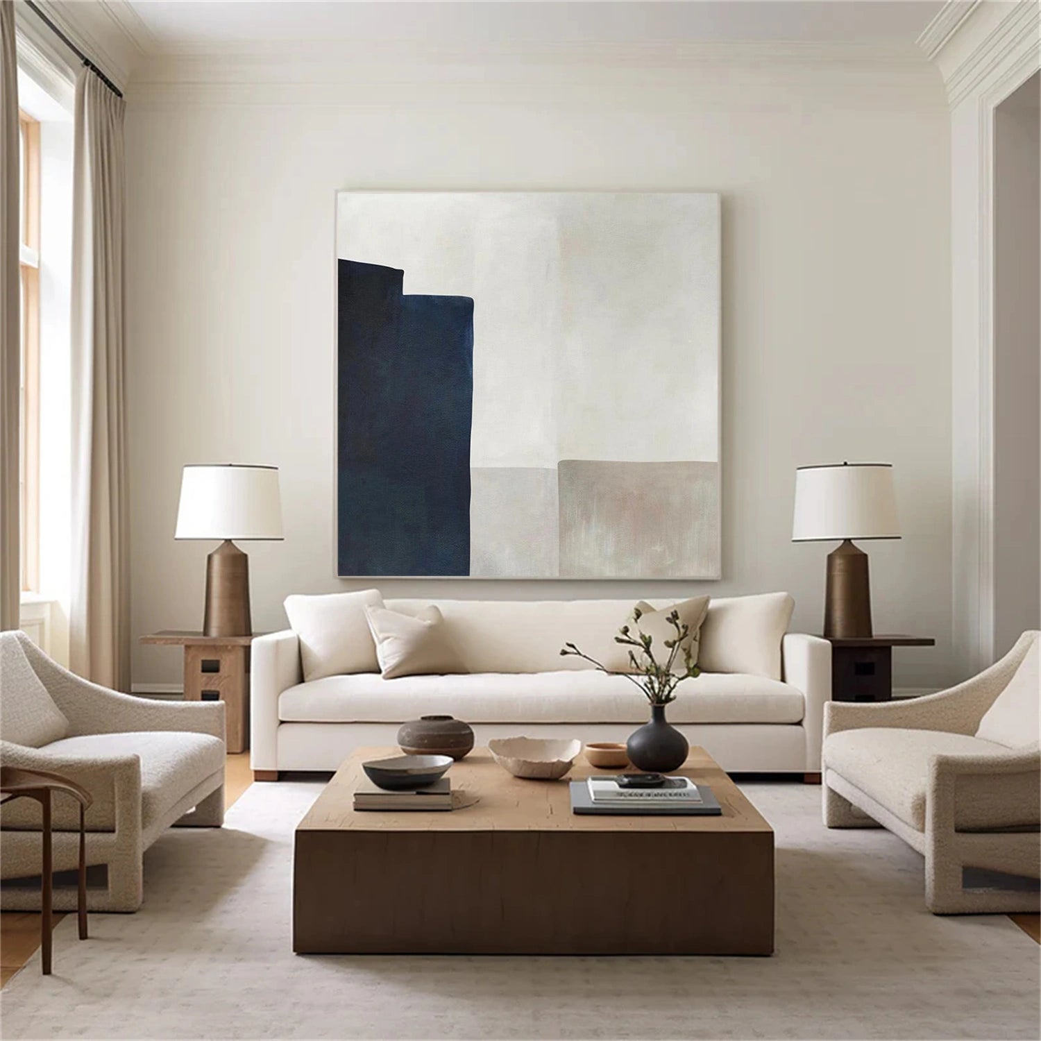 Abstract Tranquility Art Painting #WS256 - Modern Wall Decor for Living Room, Bedroom & Office - Calming Blue and White Canvas Artwork
