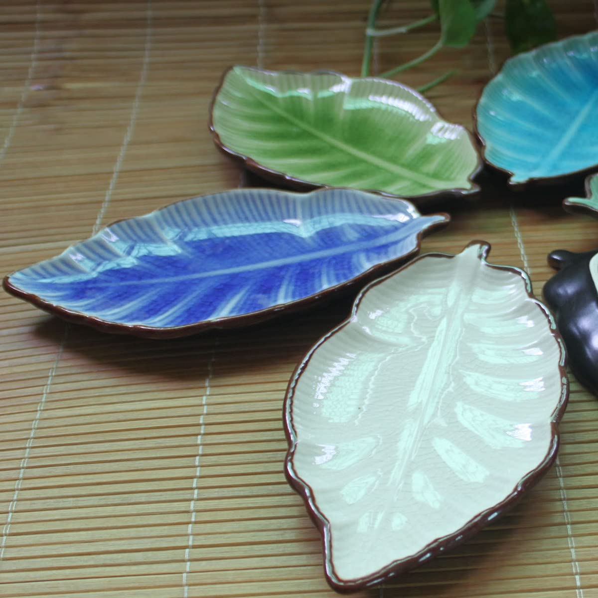 Blue Leaf Shaped Ceramic Spoon Rest Set of 2 - 7 Inch Porcelain Kitchen Counter Utensil Holder, Farmhouse Decor & Dishwasher Safe Accessories - Perfect for Cooking, Serving & Organizing Spoons in Modern or Rustic Kitchens