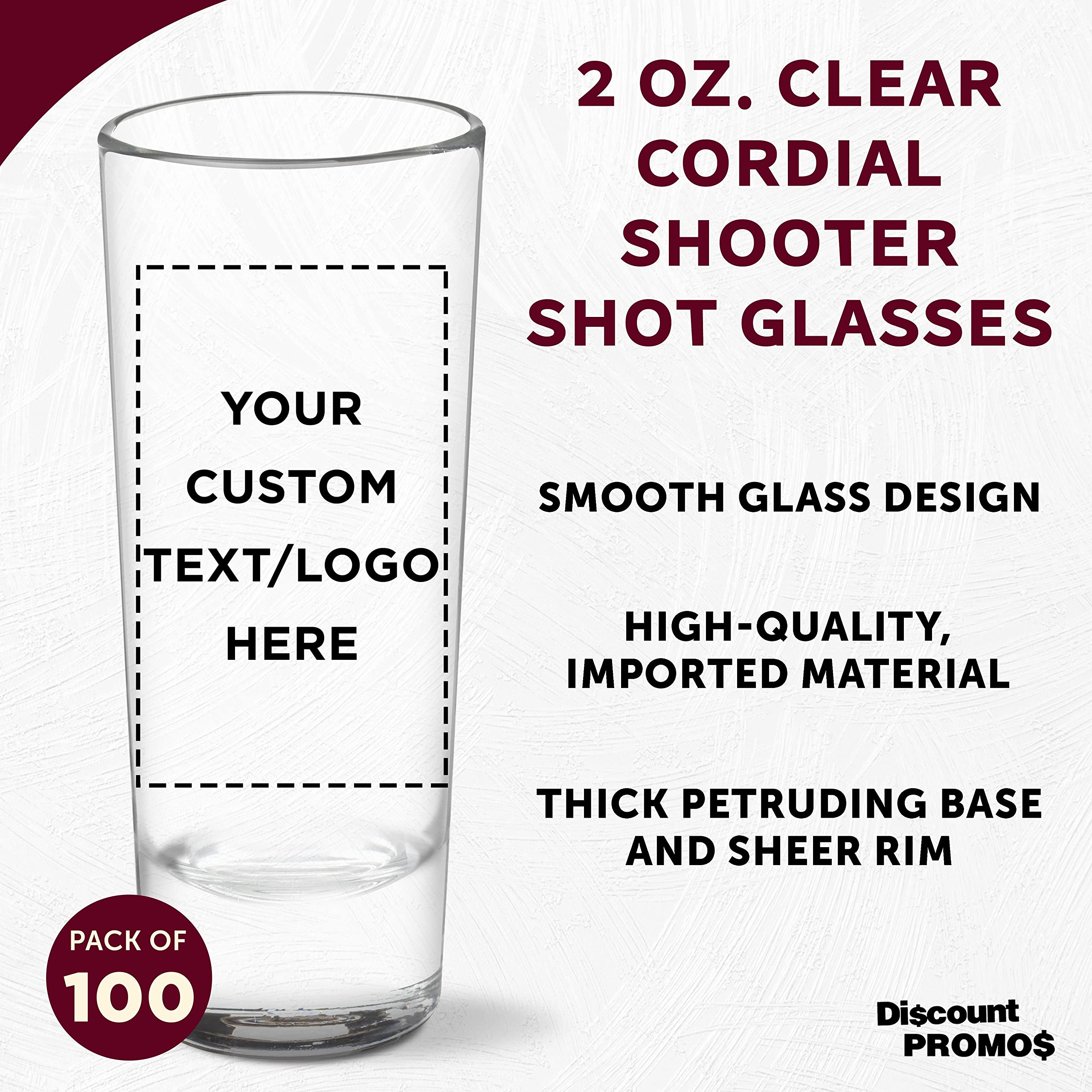 100-Pack Personalized 2 oz Cordial Shot Glasses - Custom Bulk Shooter Glasses for Birthday Parties, Weddings, Bars & Events - Clear Glass for Cocktails, Liquor & Mixed Drinks - Perfect for Home Entertaining & Commercial Use