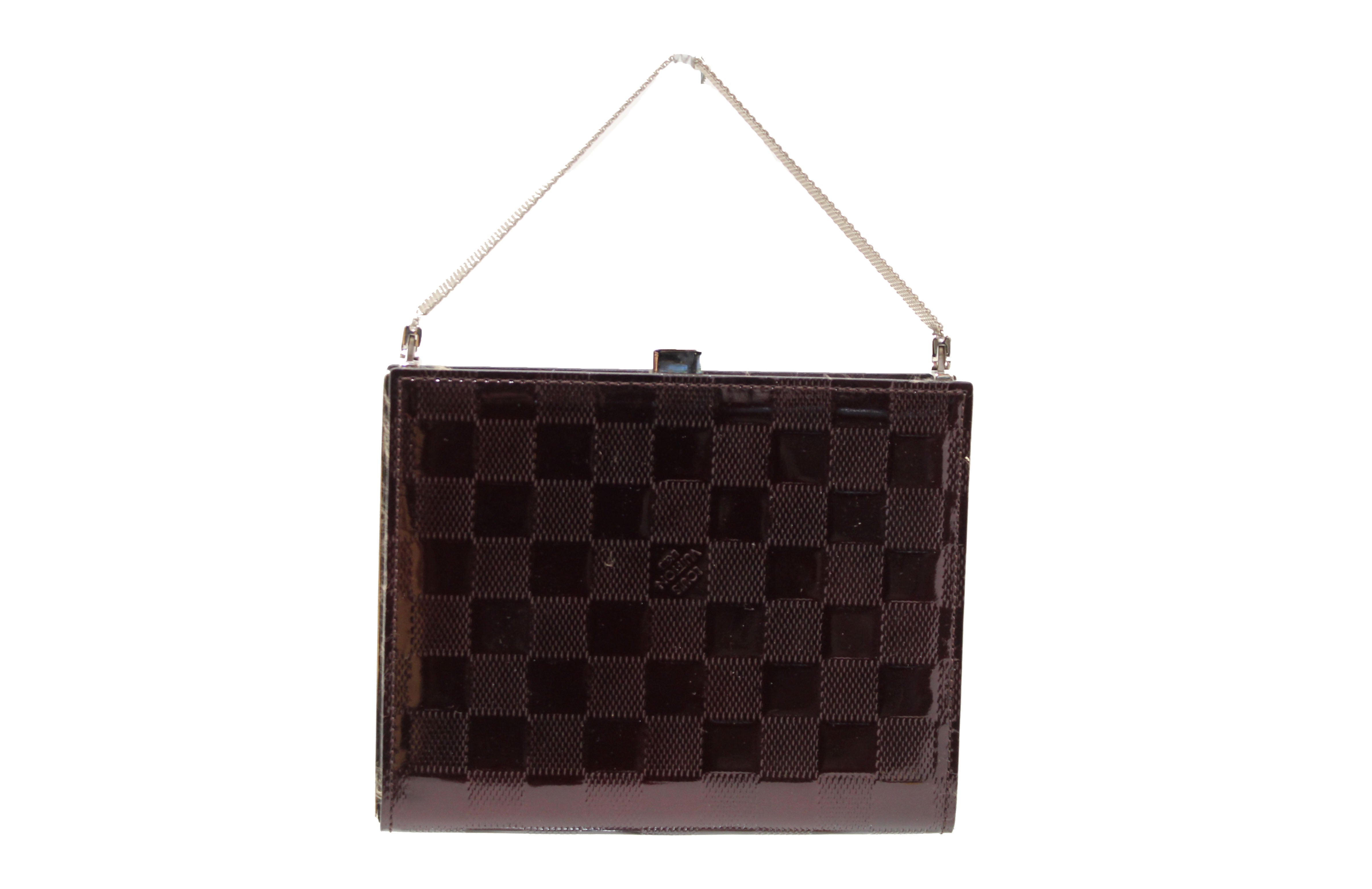 Authentic Louis Vuitton Burgundy Damier Vernis Leather Ange MM Clutch Bag for Women | Luxury Evening Purse for Parties, Weddings & Special Occasions