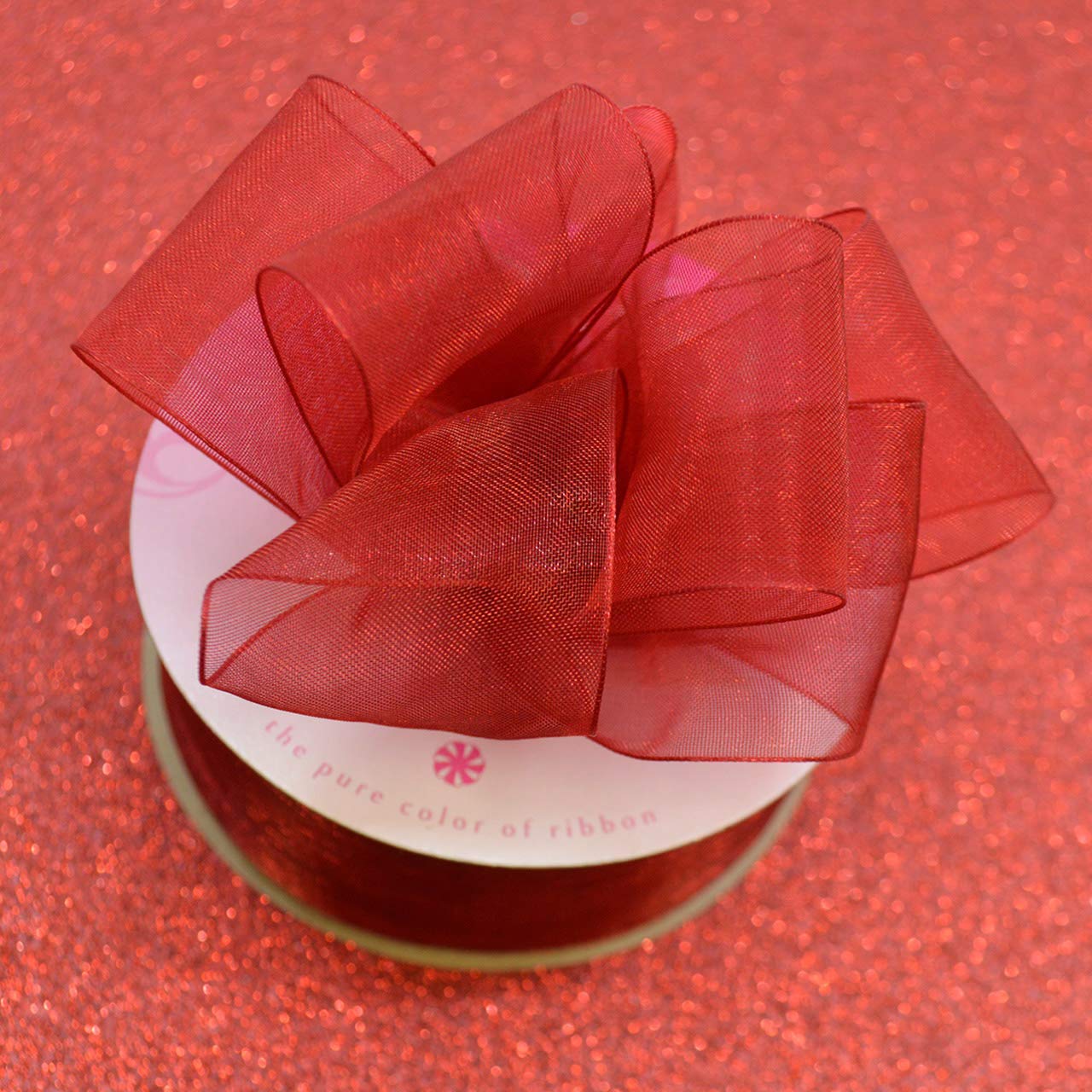 Morex 1.5 Inch Wide Rose Red Organza Ribbon - 25 Yards Sheer Decorative Ribbon for Gift Wrapping, Wedding Decorations, DIY Crafts & Party Favors