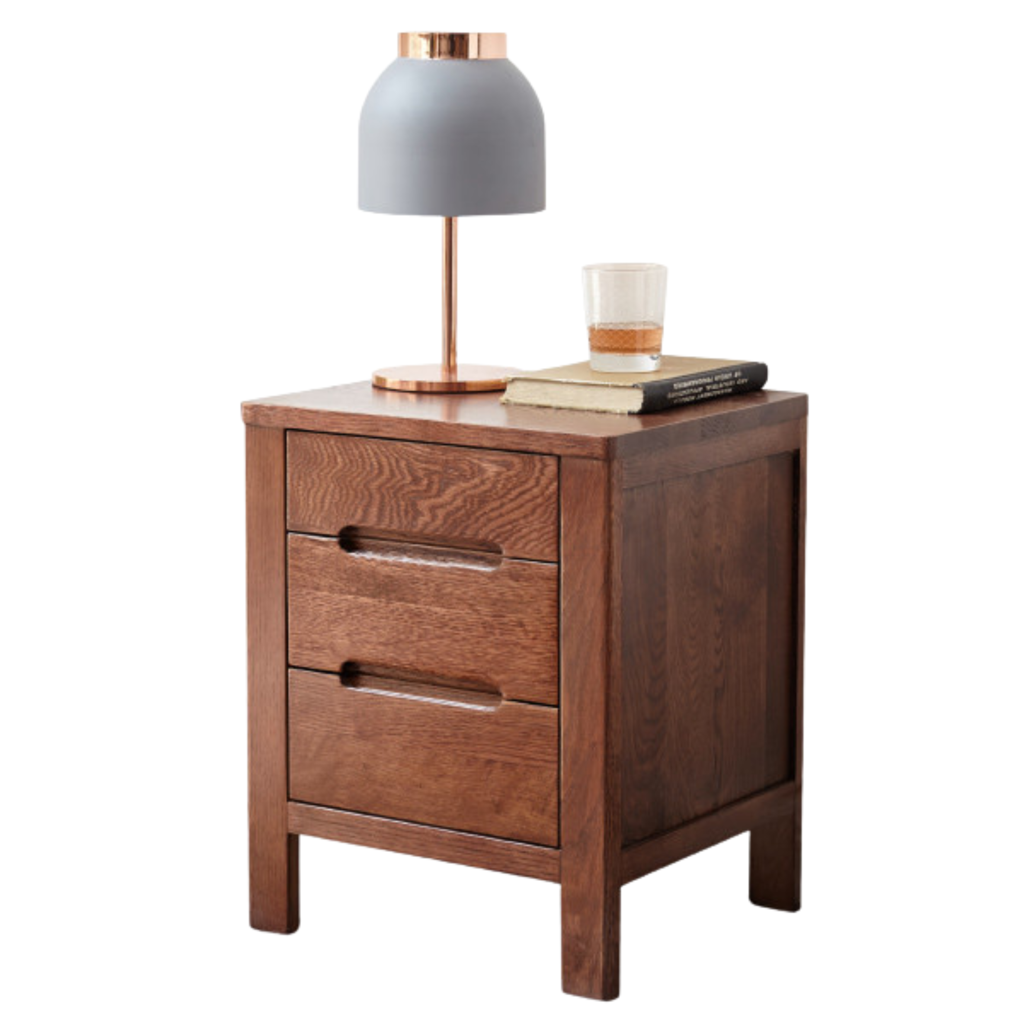 Solid Oak Wood Nightstand with 3 Drawers - Bedside Table for Bedroom, Living Room, or Office Storage