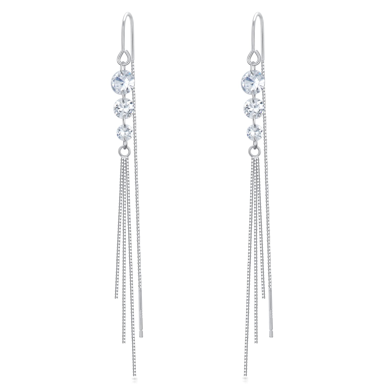 Sterling Silver Threader Earrings with Cubic Zirconia - Elegant Flower, Star, Heart & Butterfly Dangle Charms for Women | Perfect for Parties, Weddings & Everyday Wear