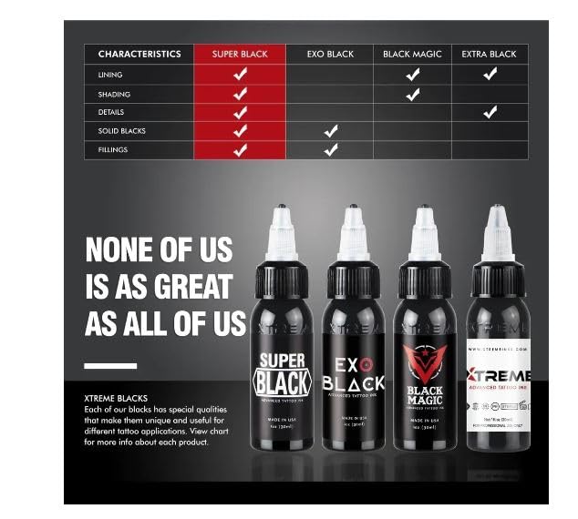 Xtreme Colors Super Black Tattoo Ink - 1oz Professional Tattoo Pigment Bottle for Artists - Perfect for Black & Grey Tattoos, Permanent Makeup & Body Art