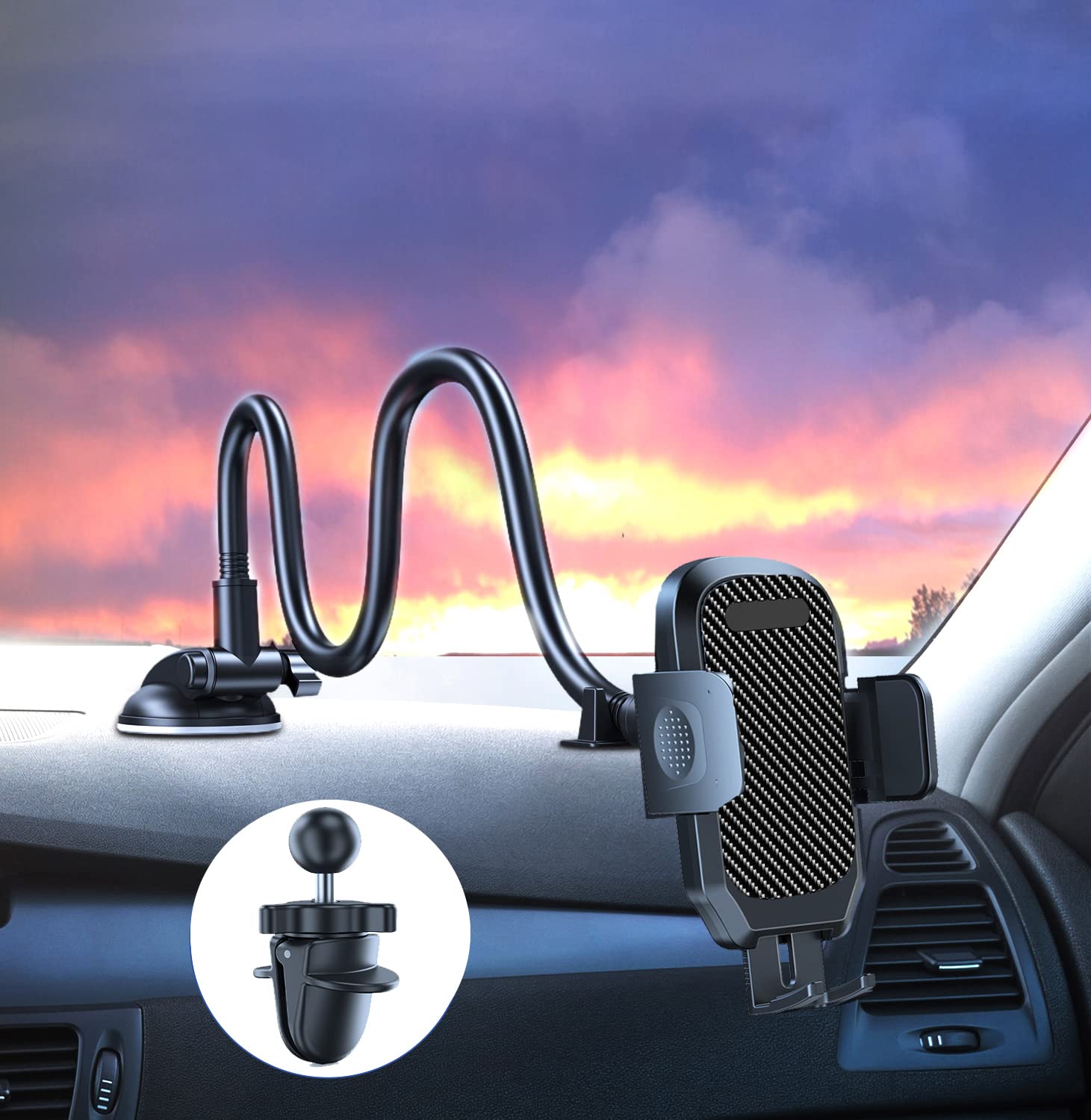 Military Grade Car Phone Holder with Powerful Suction - Adjustable Gooseneck Dashboard & Windshield Mount for iPhone 16/15/14 & All Smartphones - Perfect for Trucks, Commuting & Road Trips
