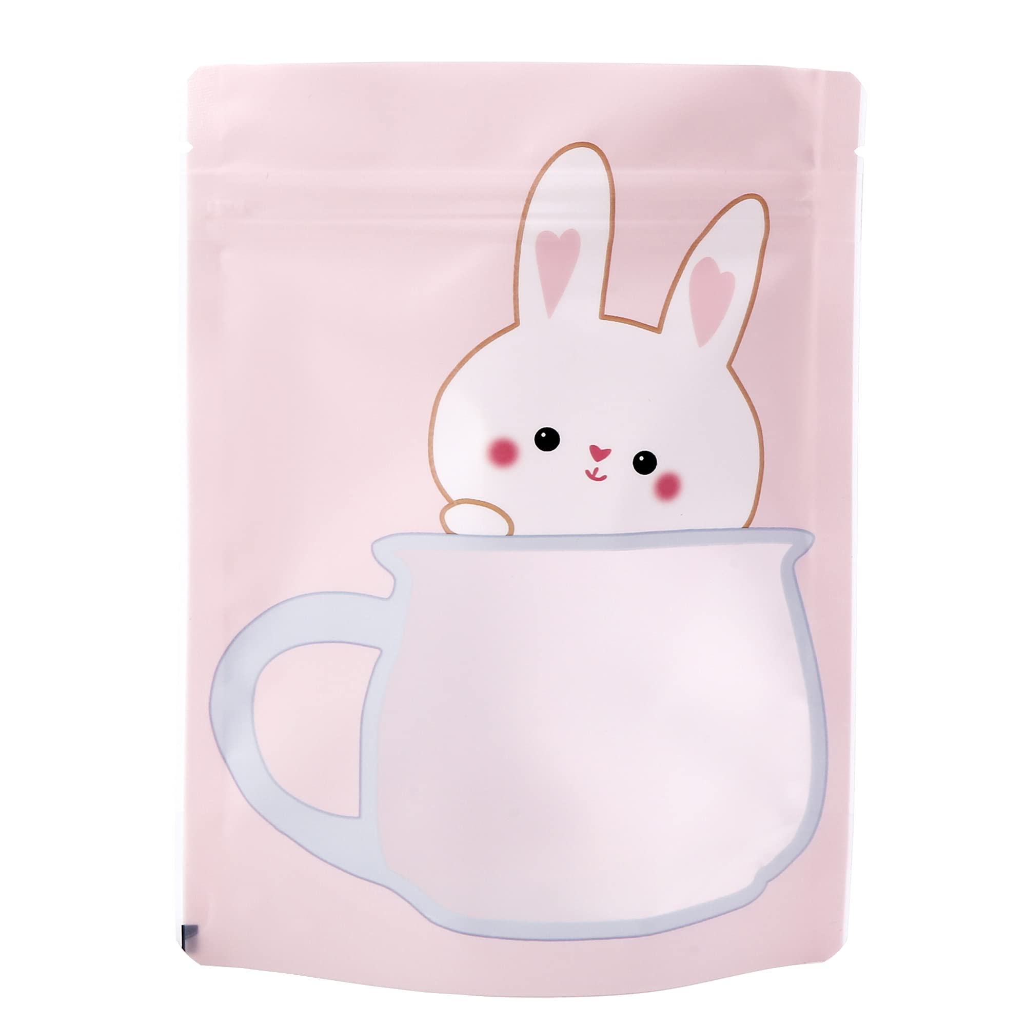 QQ Studio 100-Pack Pastel Pink Bunny Snack Bags with Window & Zipper Seal - 5