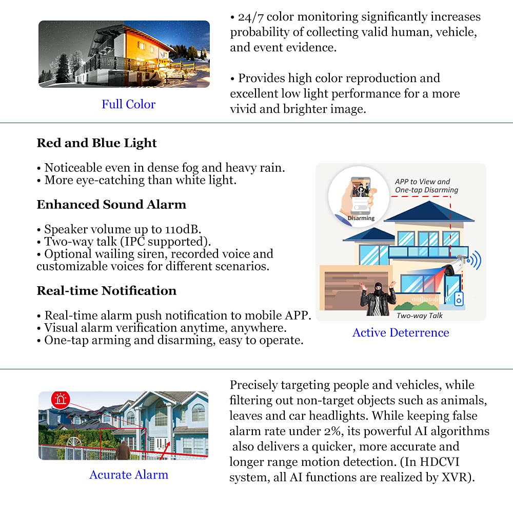 4MP TiOC Smart Dual Illumination AI PoE Bullet Security Camera with Active Deterrence, 2.8mm Fixed Lens, WDR, VCA, PP, SMD, Built-in Mic & SD Slot - Compatible with Dahua IPC-HFW3449T1-AS-PV - Ideal for Home & Business Surveillance, Night Vision Monitoring, and Outdoor Security Protection