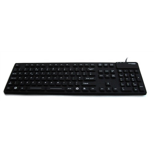 AccuMed 105 Medical & Industrial Waterproof Black Keyboard - Spill-Resistant, Durable for Hospitals, Labs, and Harsh Environments